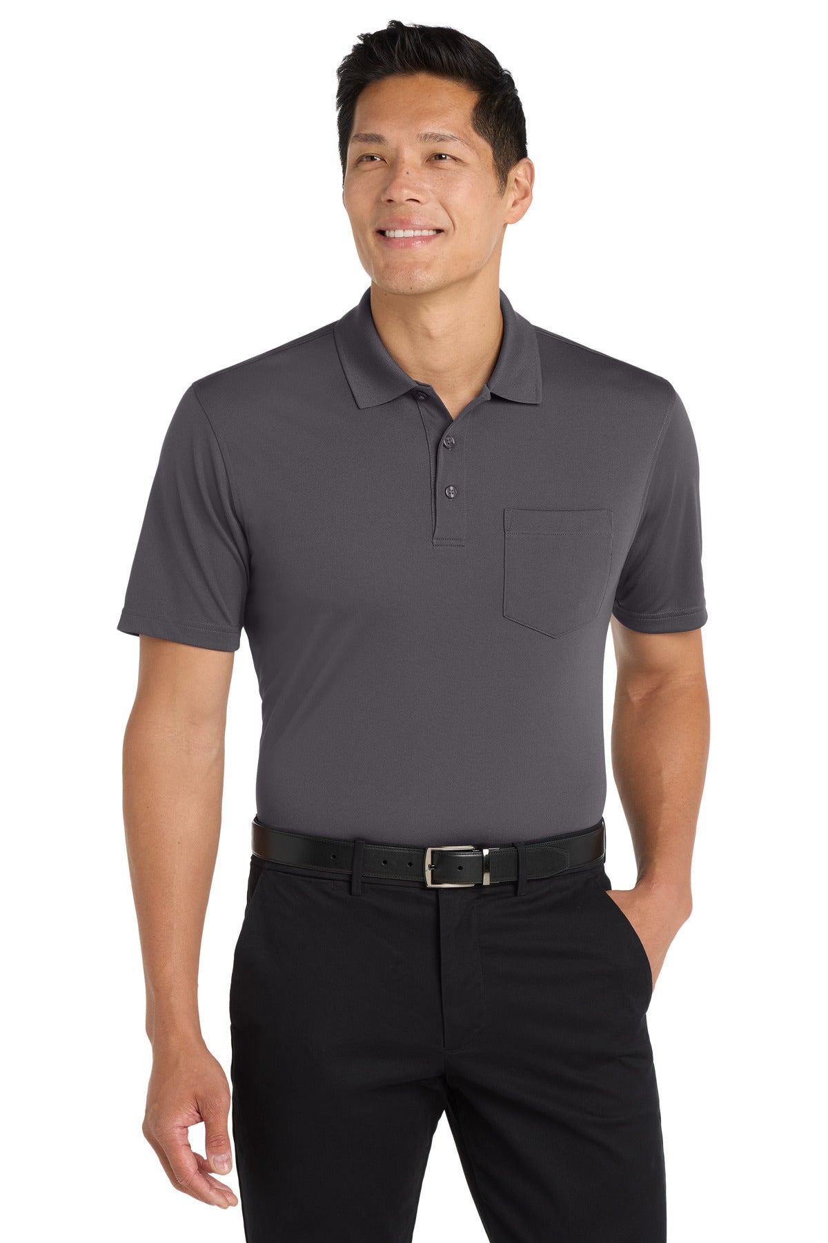 Custom logo Port Authority® Dry Zone® UV Micro-Mesh Pocket Polo. K110P in Graphite