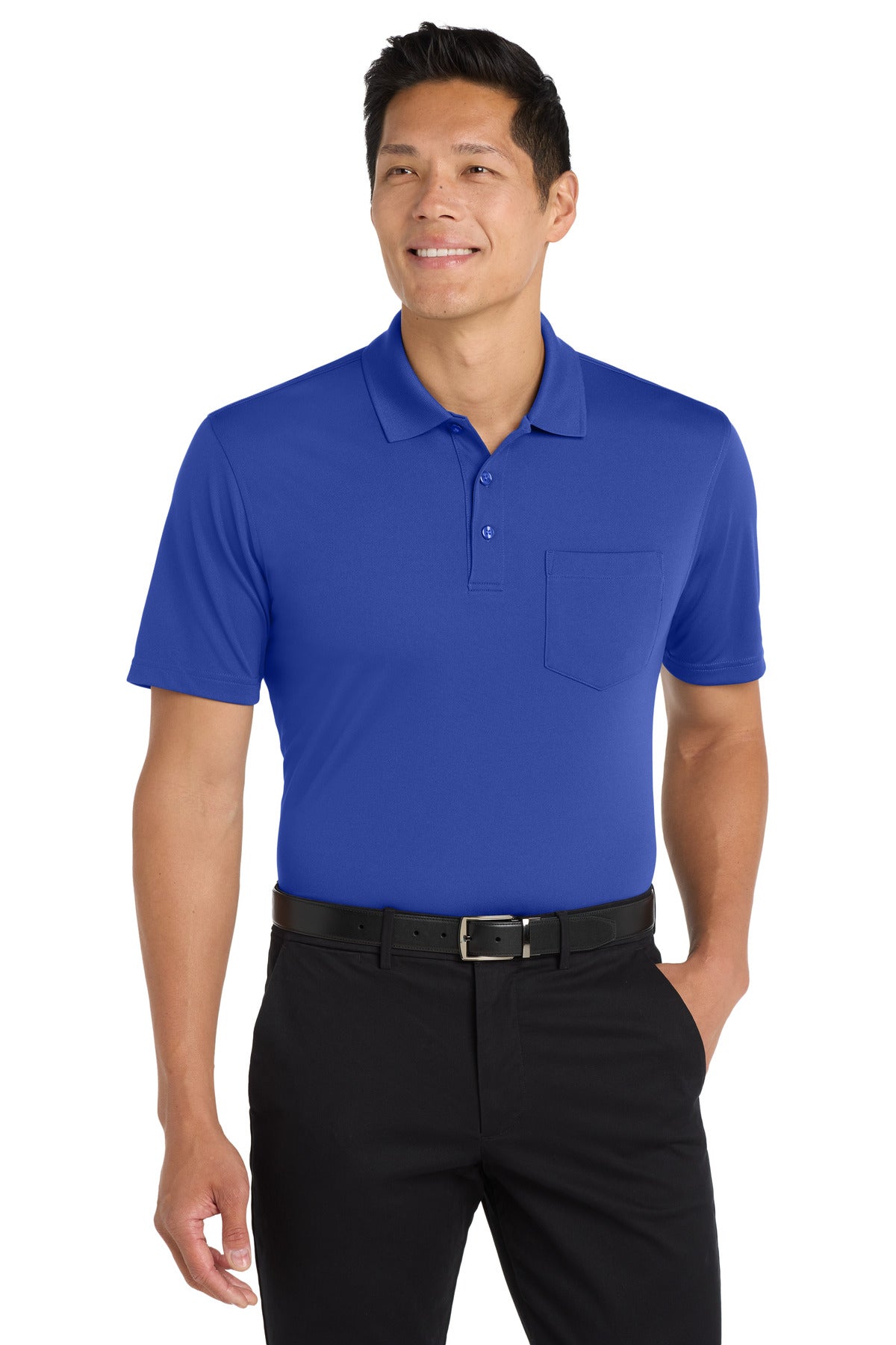 Custom logo Port Authority® Dry Zone® UV Micro-Mesh Pocket Polo. K110P in True Royal