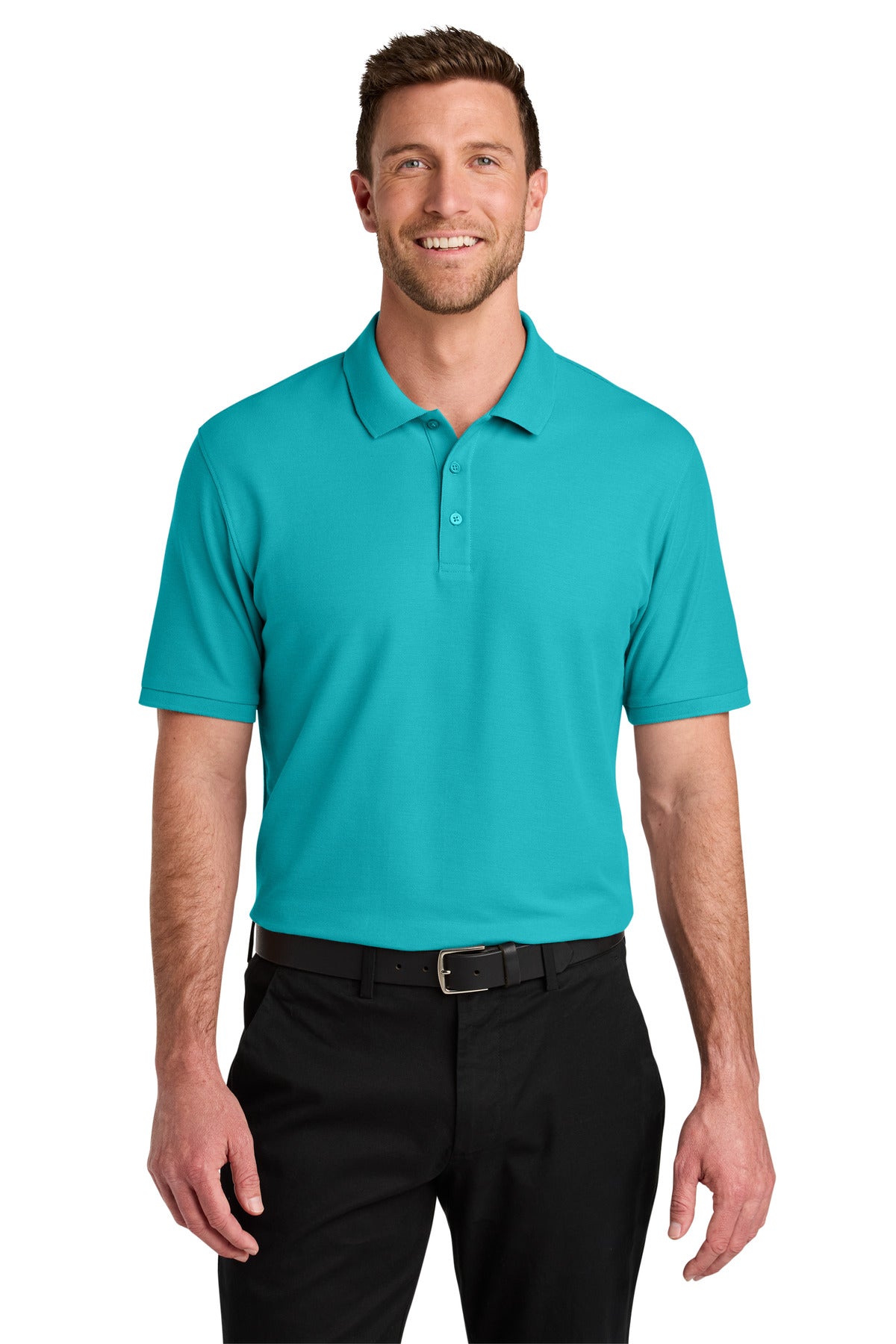 Custom logo Port Authority® Wearever Signature Pique Polo K200 in Aquamarine