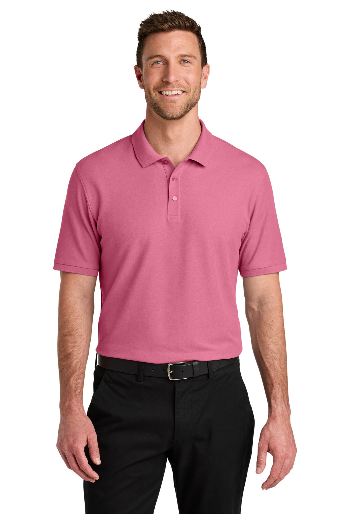 Custom logo Port Authority® Wearever Signature Pique Polo K200 in Awareness Pink
