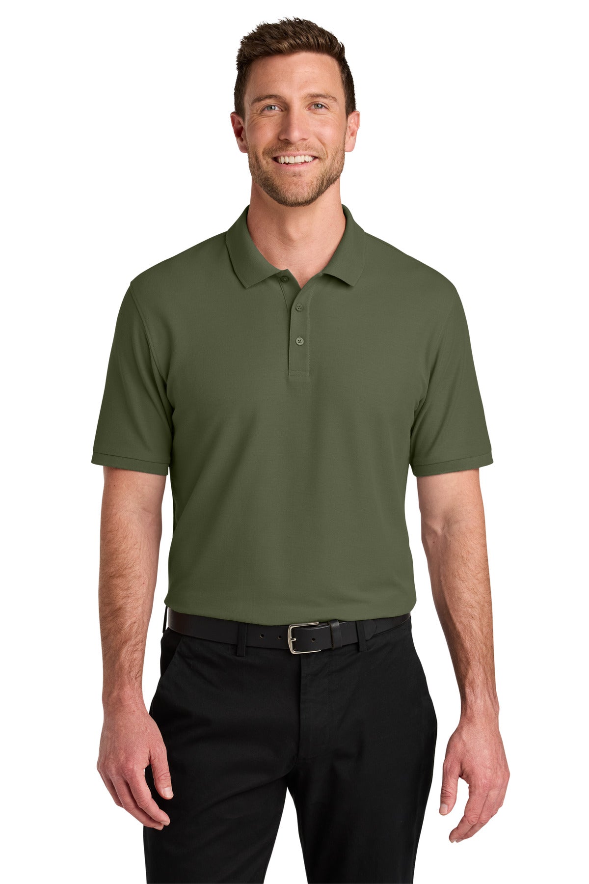 Custom logo Port Authority® Wearever Signature Pique Polo K200 in Olive Drab Green