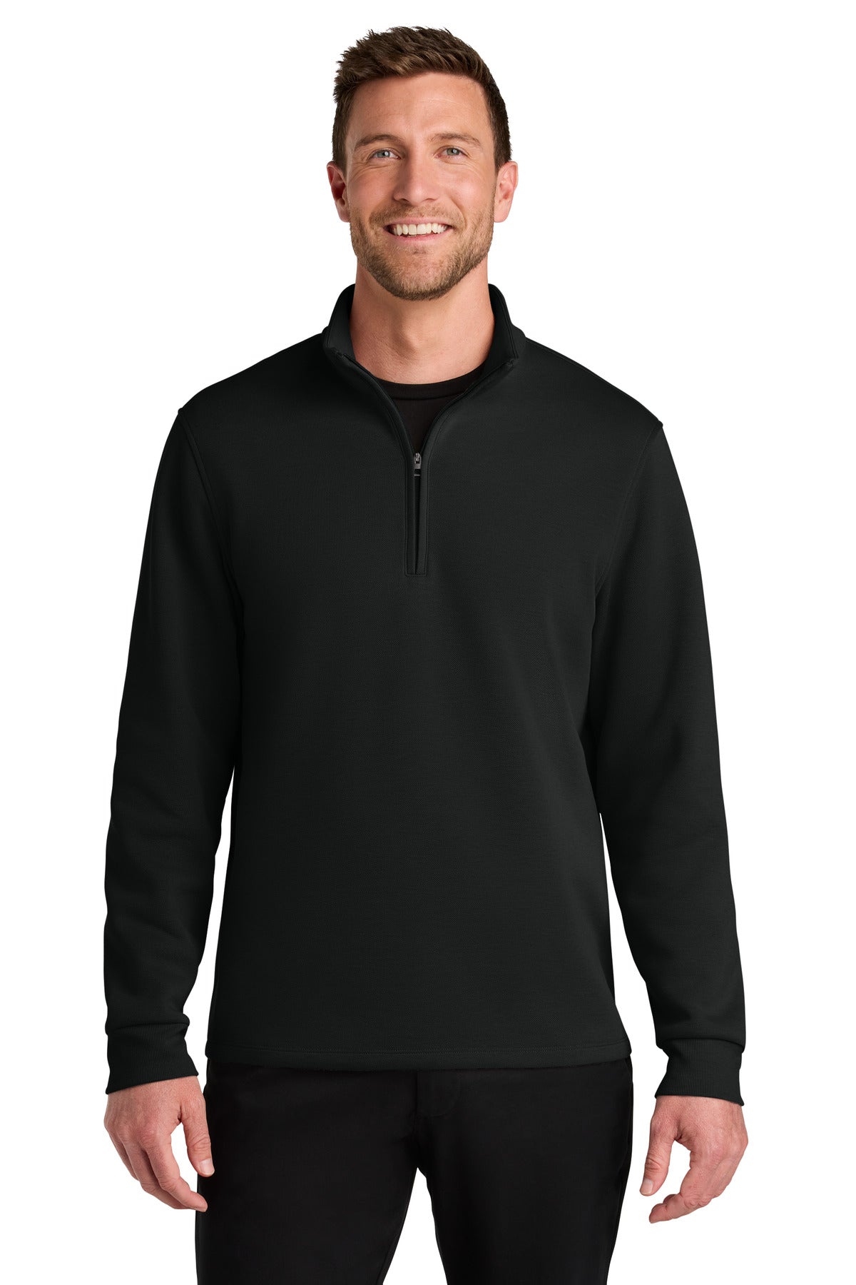 Custom logo Port Authority® Wearever Signature Double Pique 1/4-Zip K210 in Deep Black