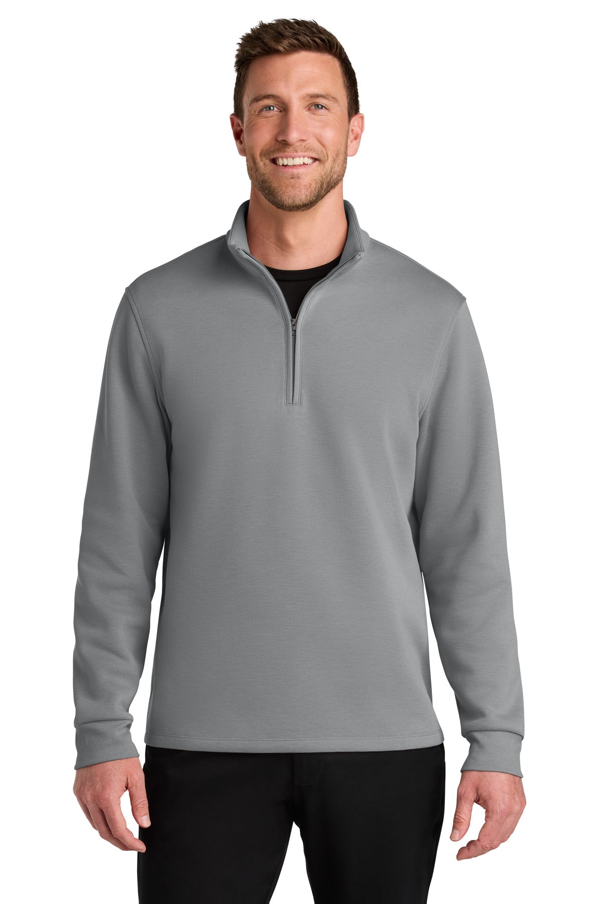 Custom logo Port Authority® Wearever Signature Double Pique 1/4-Zip K210 in Gusty Grey