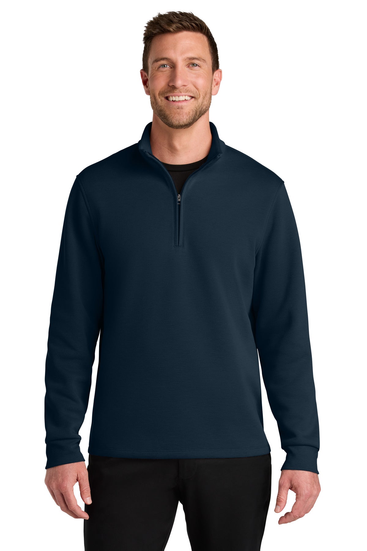 Custom logo Port Authority® Wearever Signature Double Pique 1/4-Zip K210 in River Blue Navy
