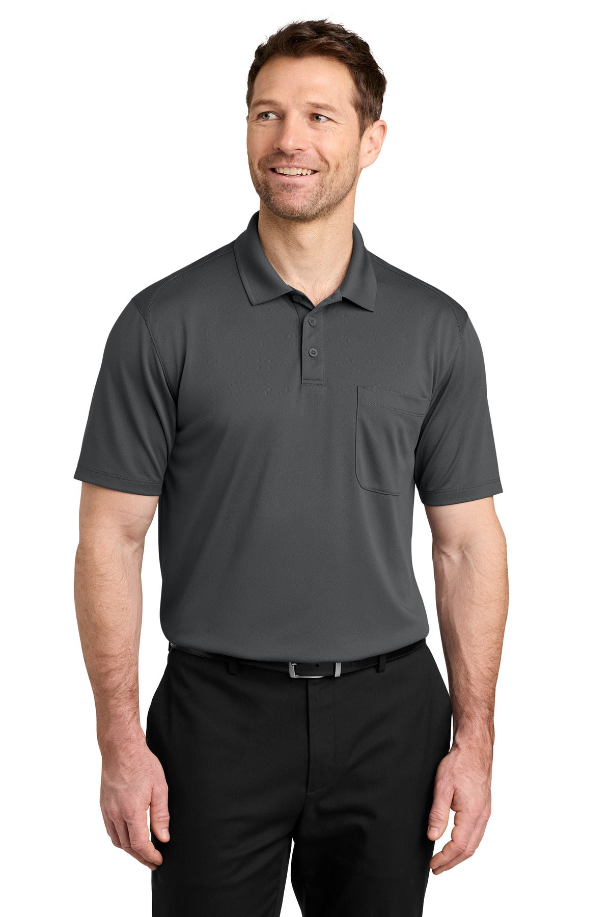 Custom logo Port Authority® Wearever Performance Pique Pocket Polo K240P in Storm Grey