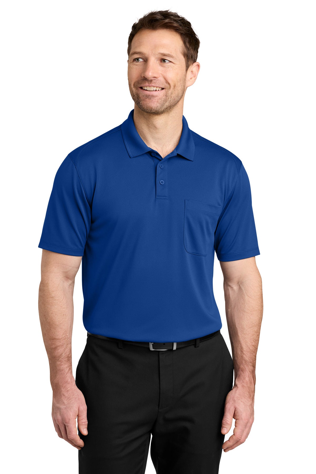 Custom logo Port Authority® Wearever Performance Pique Pocket Polo K240P in True Royal