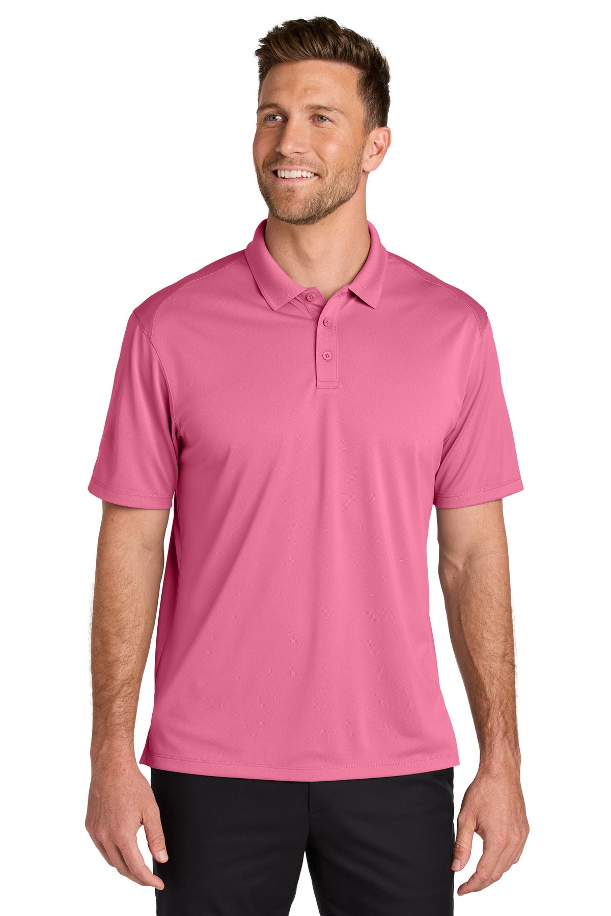 Custom logo Port Authority® Wearever Performance Pique Polo K240 in Awareness Pink