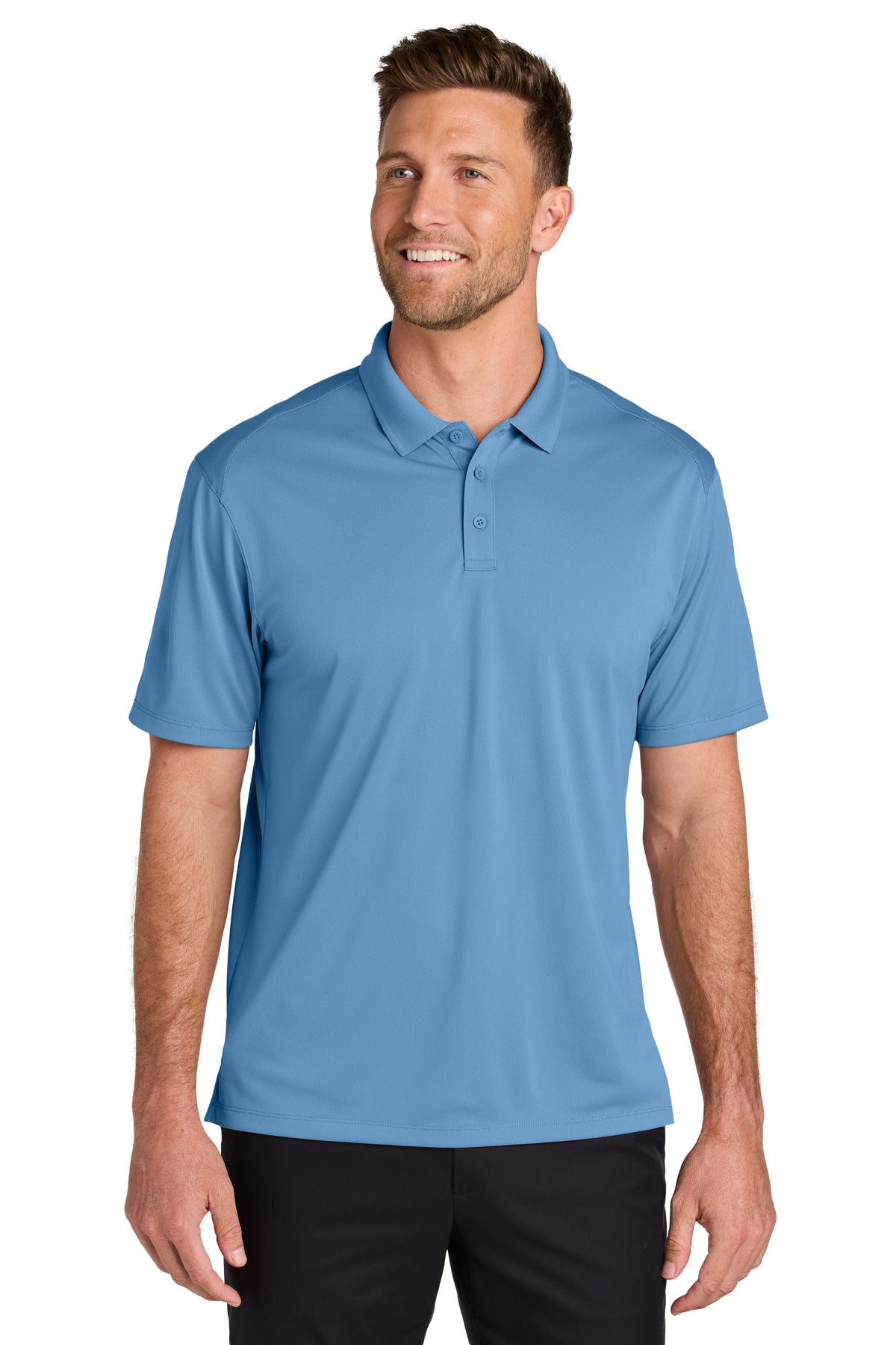Custom logo Port Authority® Wearever Performance Pique Polo K240 in Carolina Blue