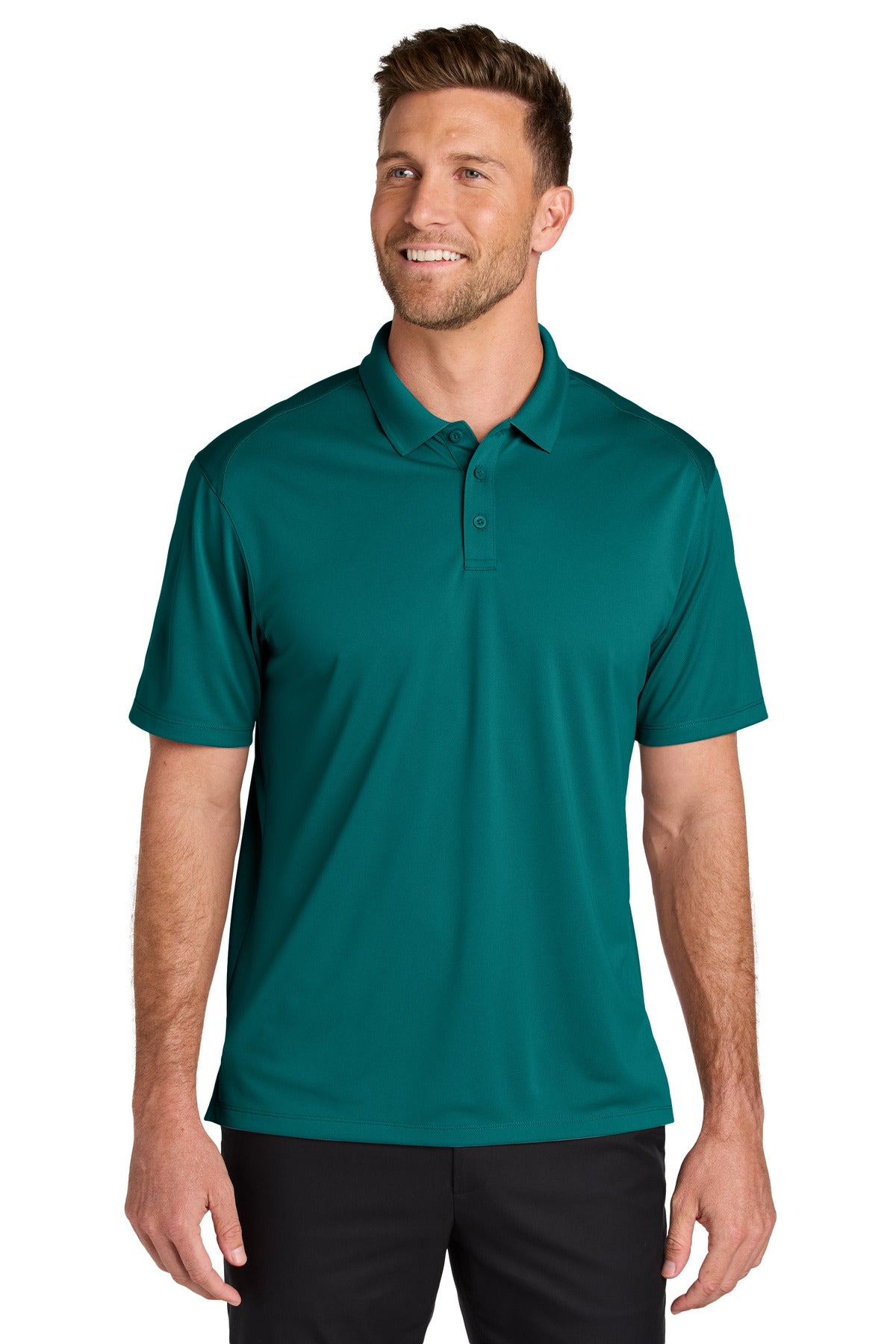 Custom logo Port Authority® Wearever Performance Pique Polo K240 in Teal Green