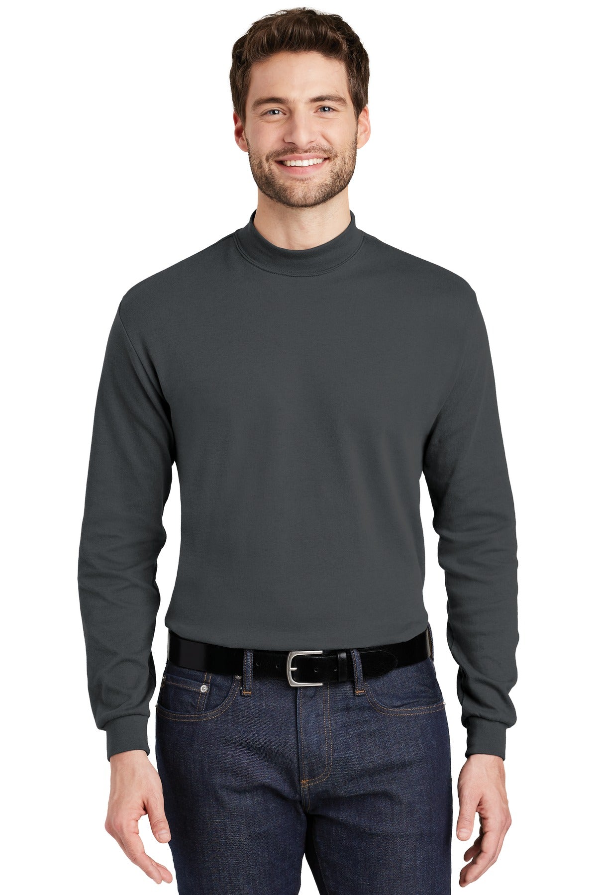 Custom logo Port Authority® Interlock Knit Mock Turtleneck.  K321 in Steel Grey
