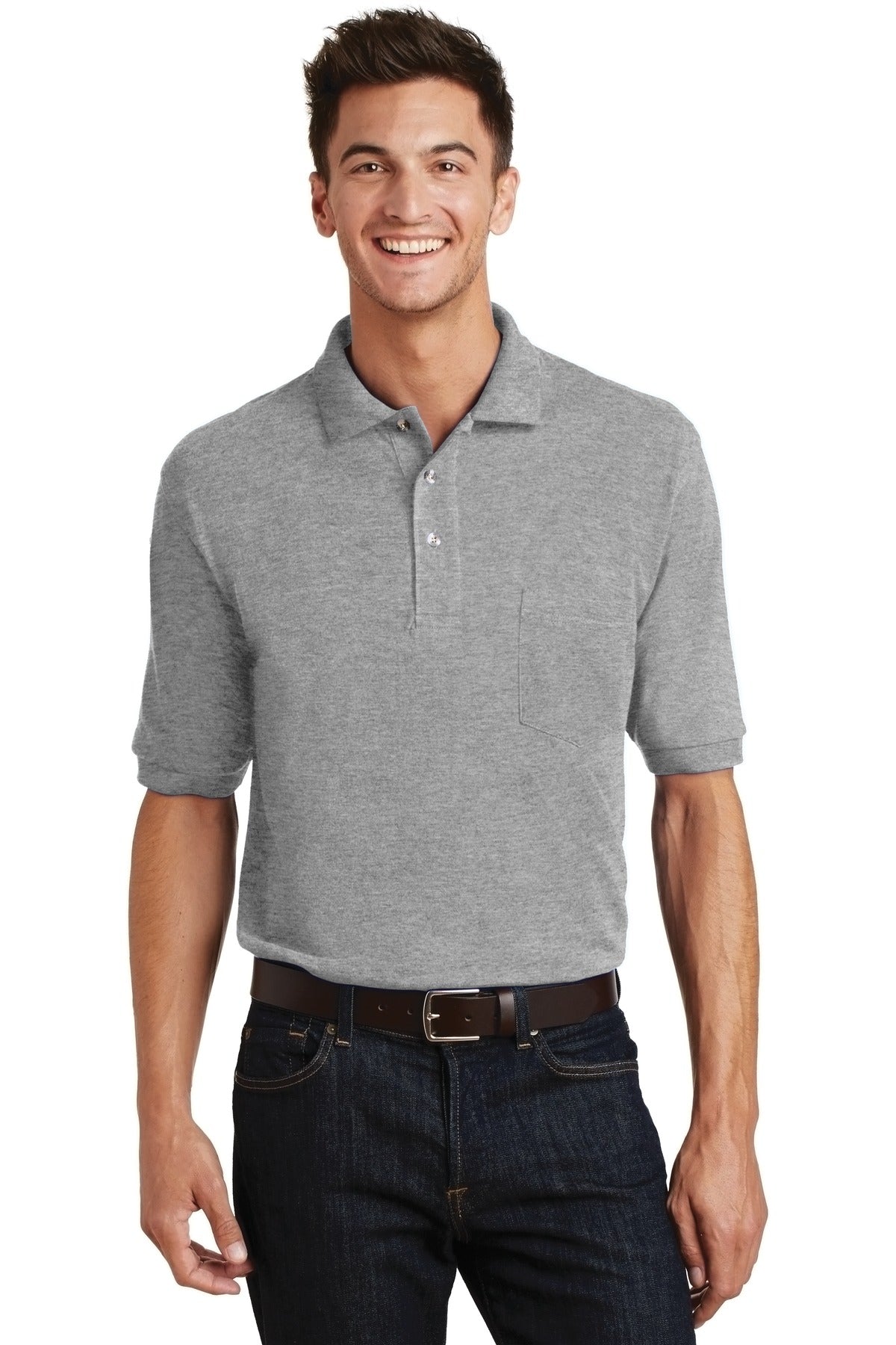 Custom logo Port Authority® Heavyweight Cotton Pique Polo with Pocket.  K420P in Oxford