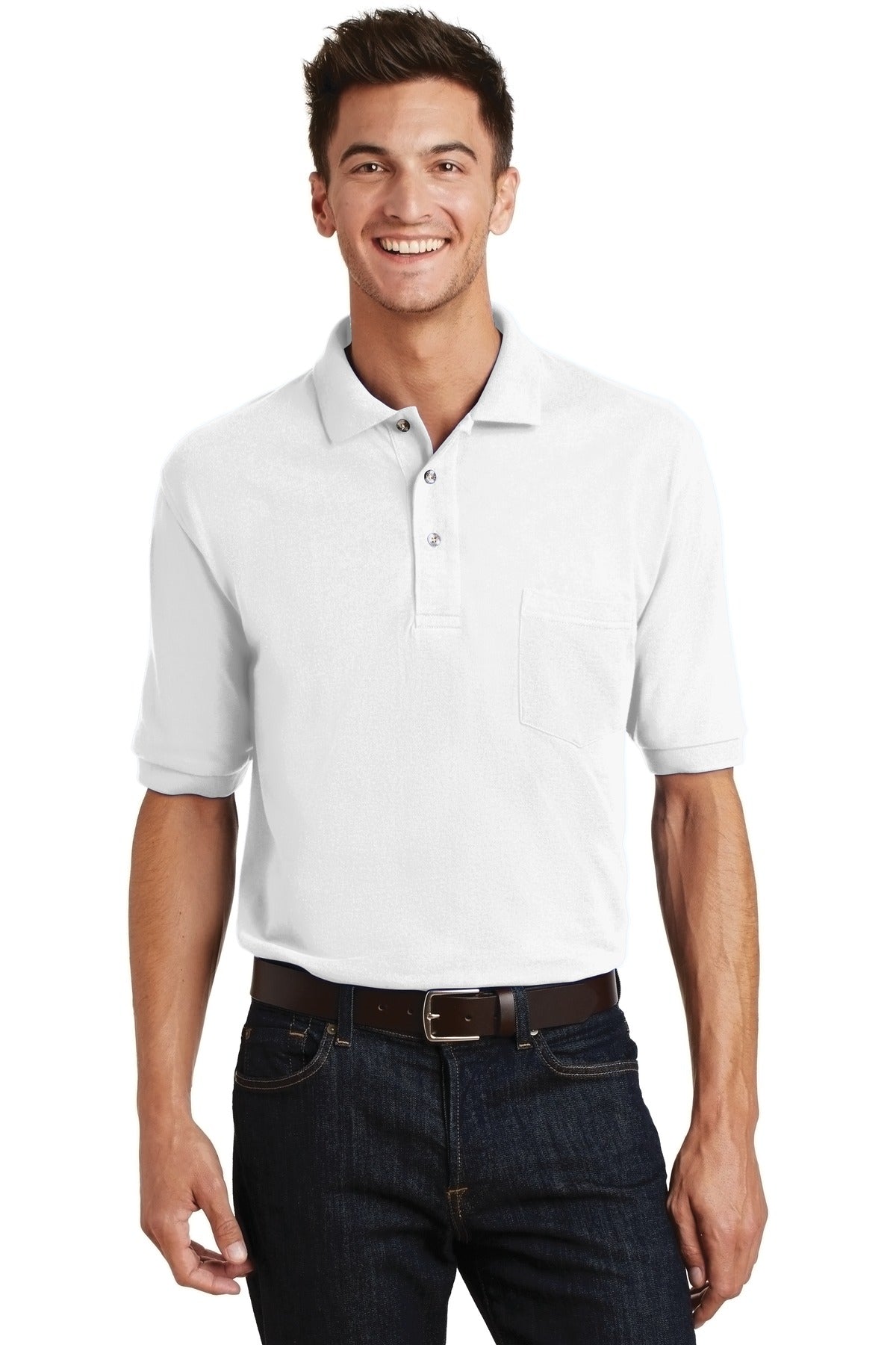 Custom logo Port Authority® Heavyweight Cotton Pique Polo with Pocket.  K420P in White