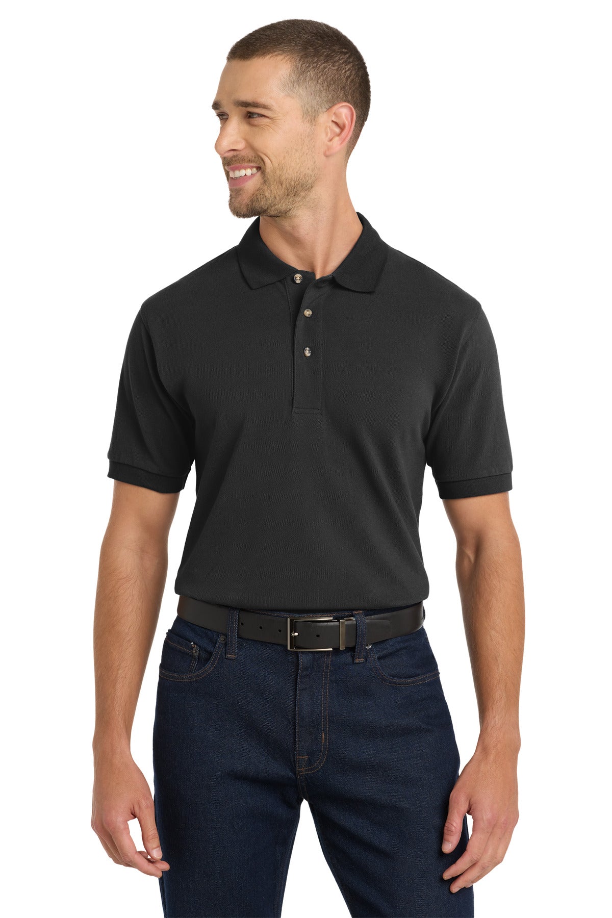 Custom logo Port Authority® Heavyweight Cotton Pique Polo.  K420 in Black