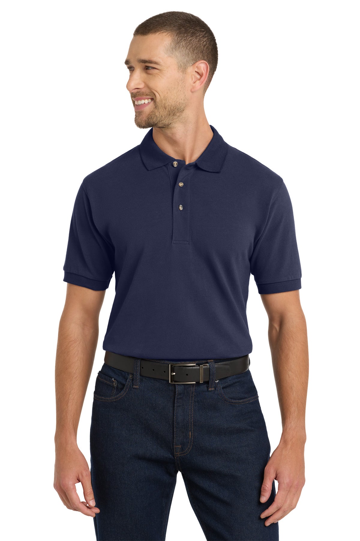 Custom logo Port Authority® Heavyweight Cotton Pique Polo.  K420 in Navy