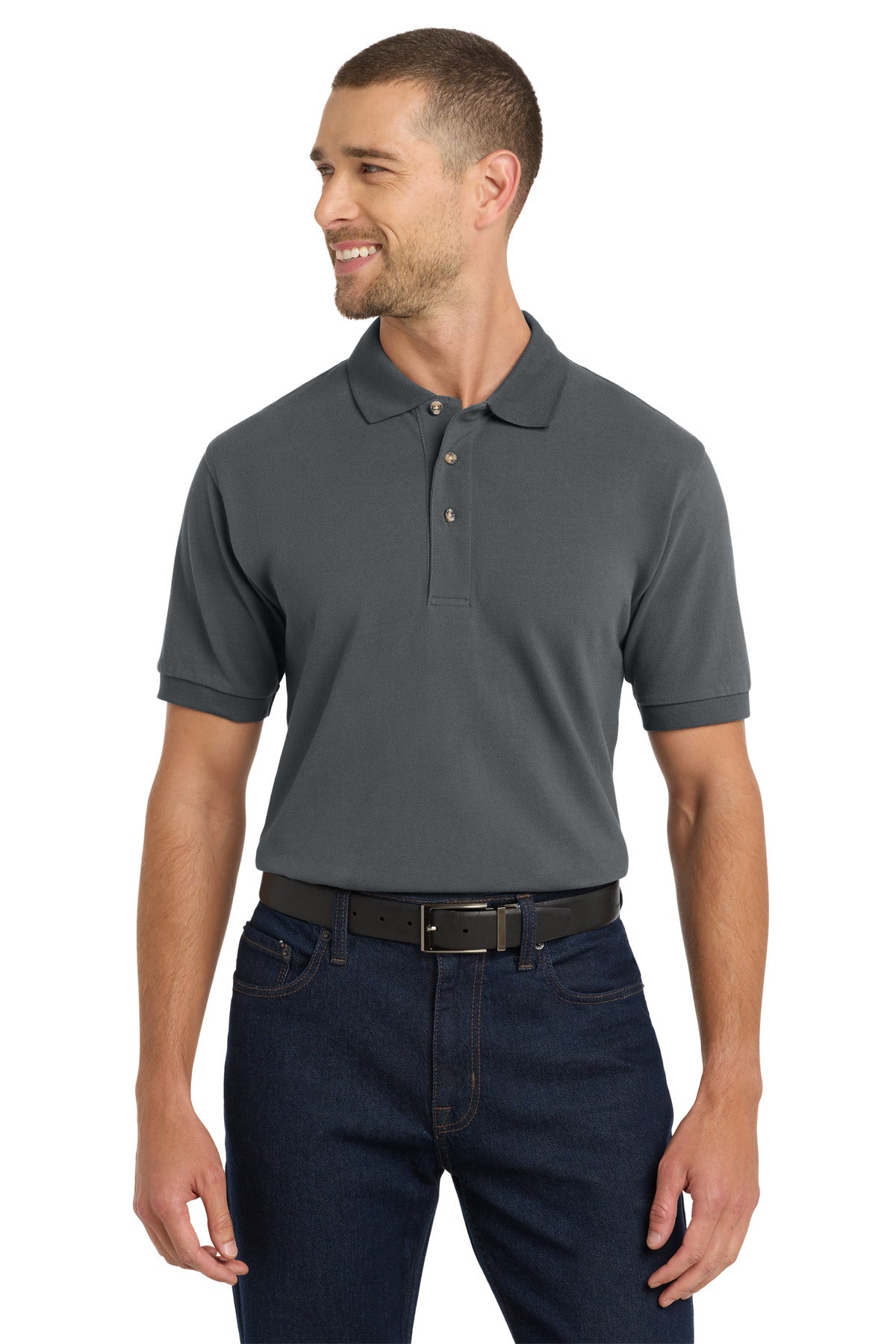 Custom logo Port Authority® Heavyweight Cotton Pique Polo.  K420 in Steel Grey