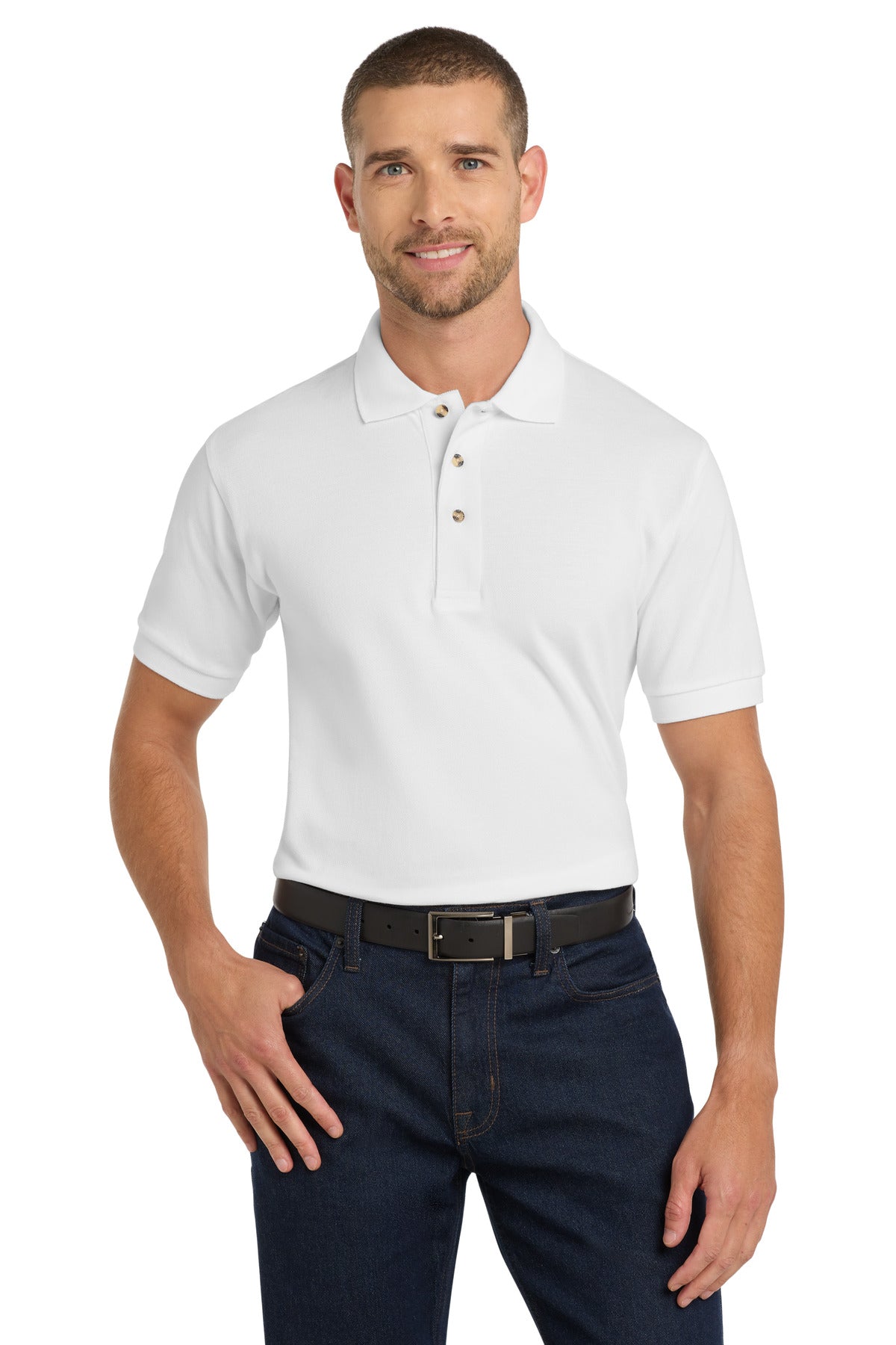 Custom logo Port Authority® Heavyweight Cotton Pique Polo.  K420 in White