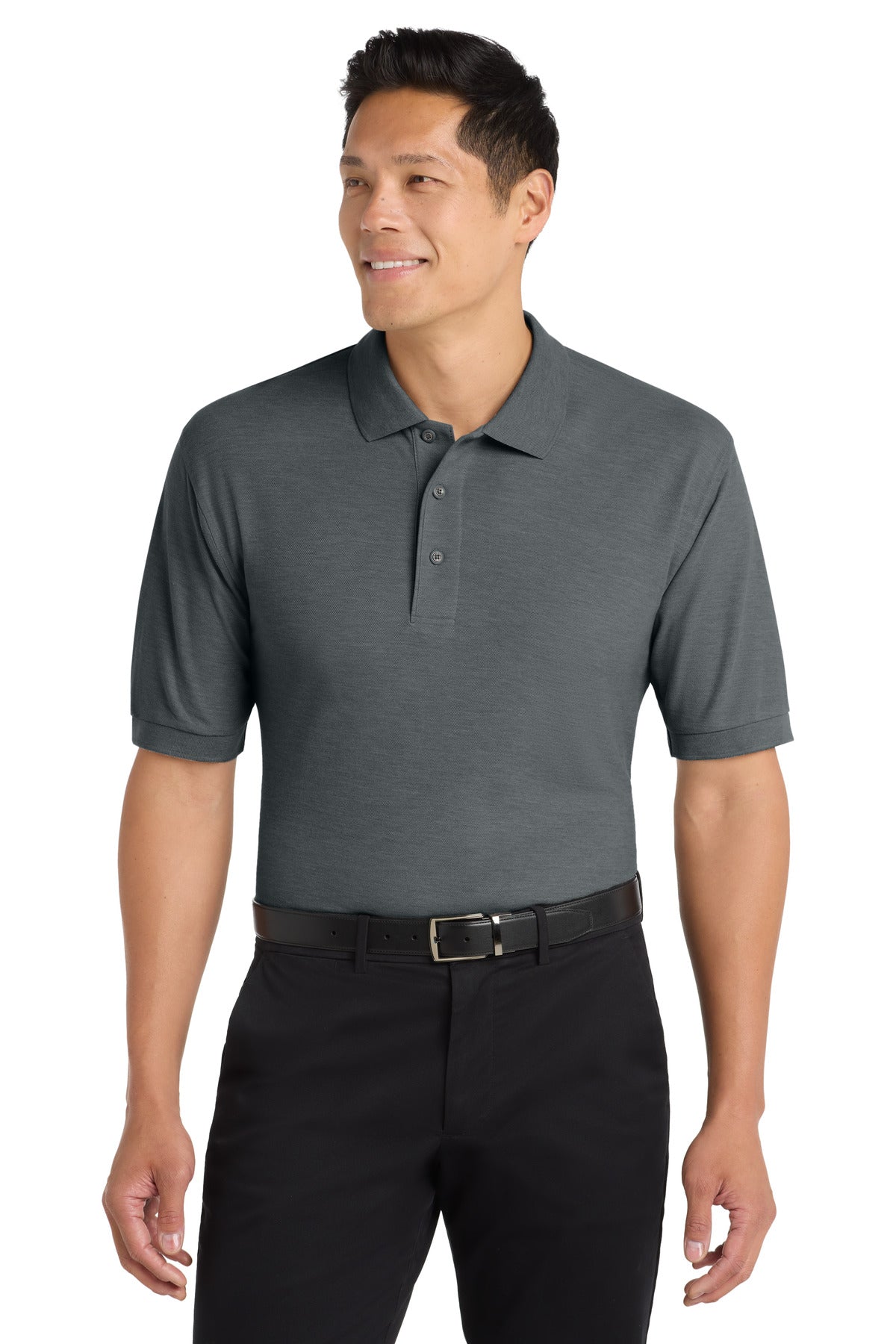 Custom logo Port Authority® Extended Size Silk Touch™ Polo K500ES in Steel Grey