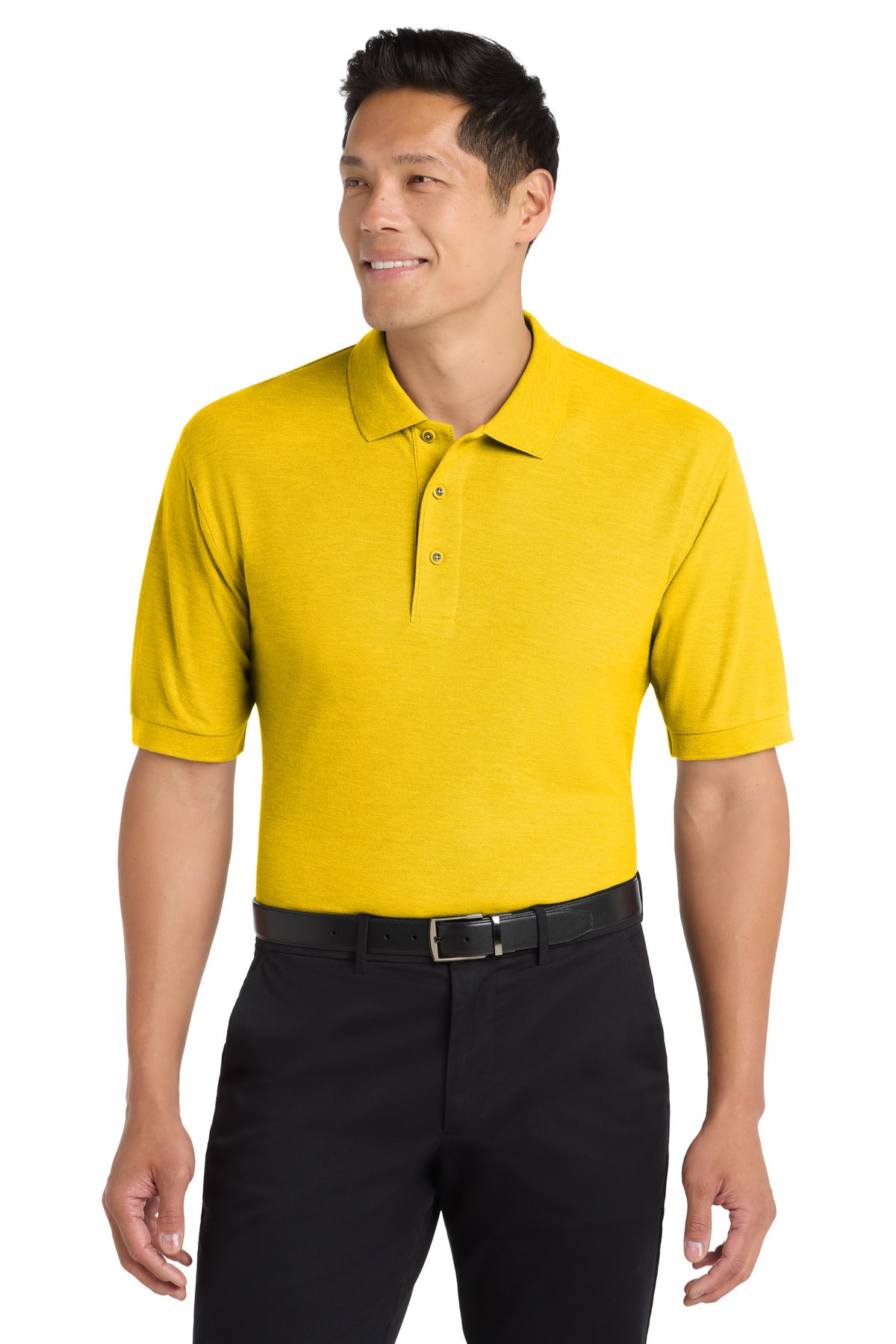 Custom logo Port Authority® Extended Size Silk Touch™ Polo K500ES in Sunflower Yellow