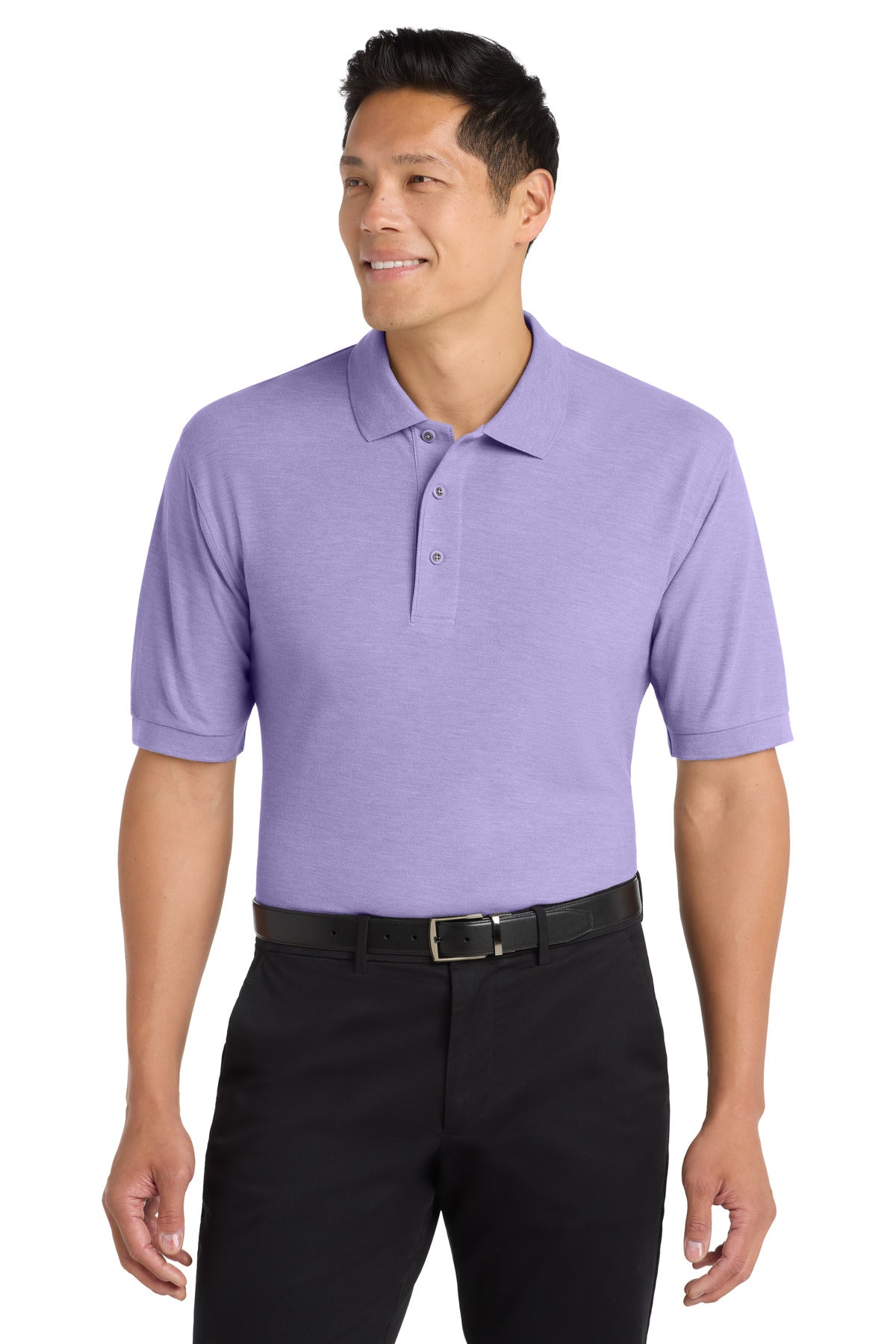 Custom logo Port Authority® Silk Touch™ Polo K500 in Bright Lavender