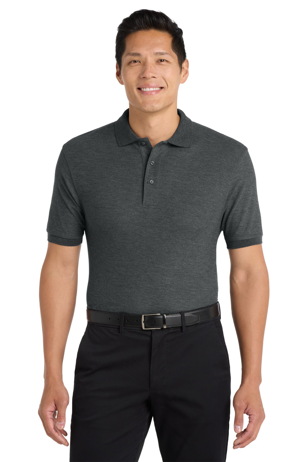 Custom logo Port Authority® Silk Touch™ Polo K500 in Charcoal Heather Grey