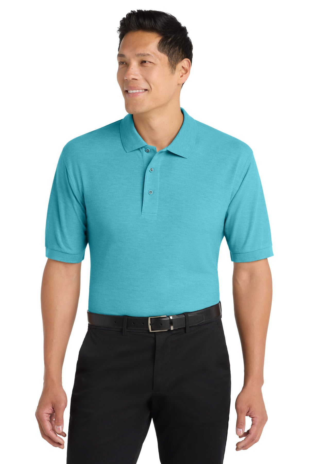 Custom logo Port Authority® Silk Touch™ Polo K500 in Maui Blue