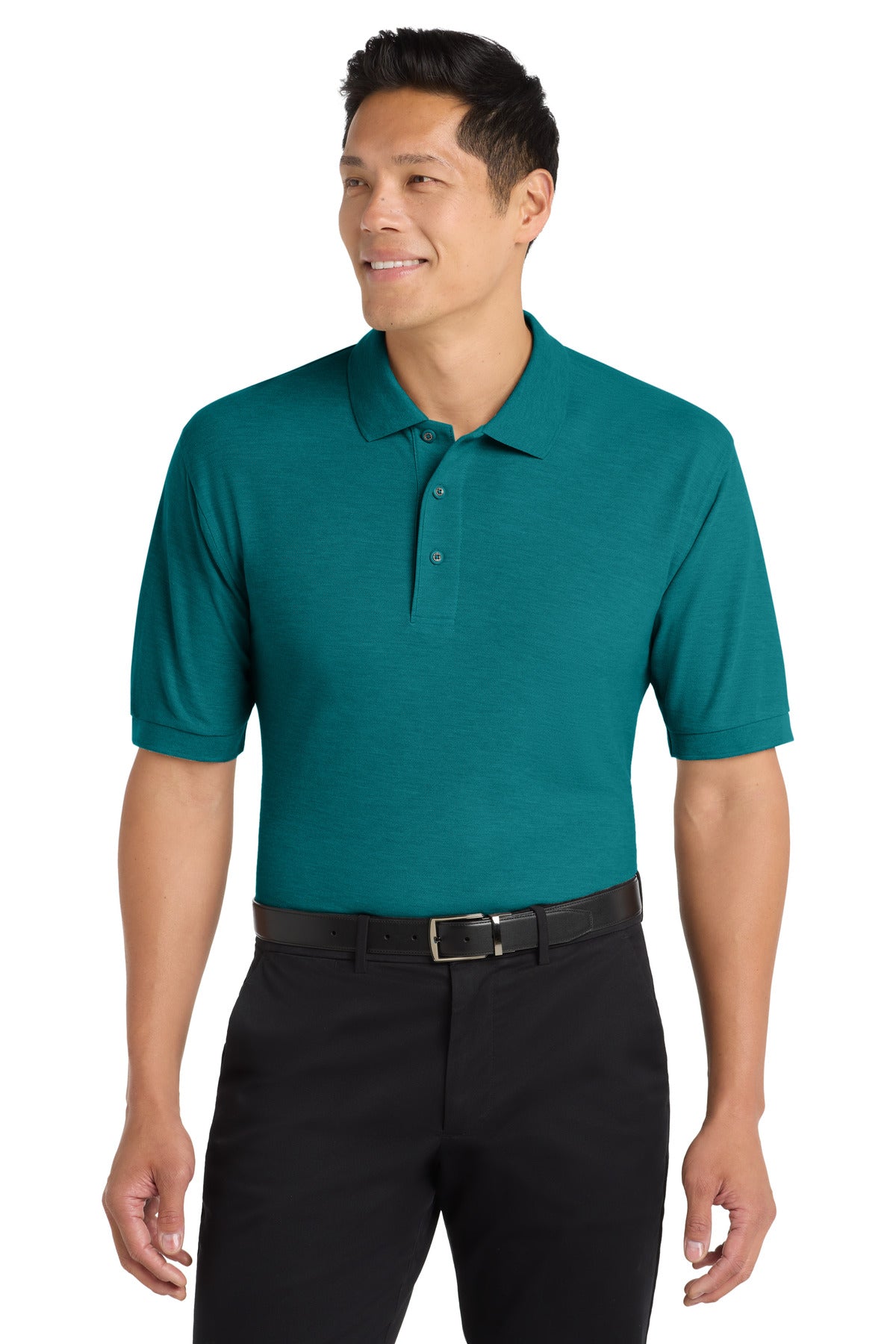Custom logo Port Authority® Silk Touch™ Polo K500 in Teal Green