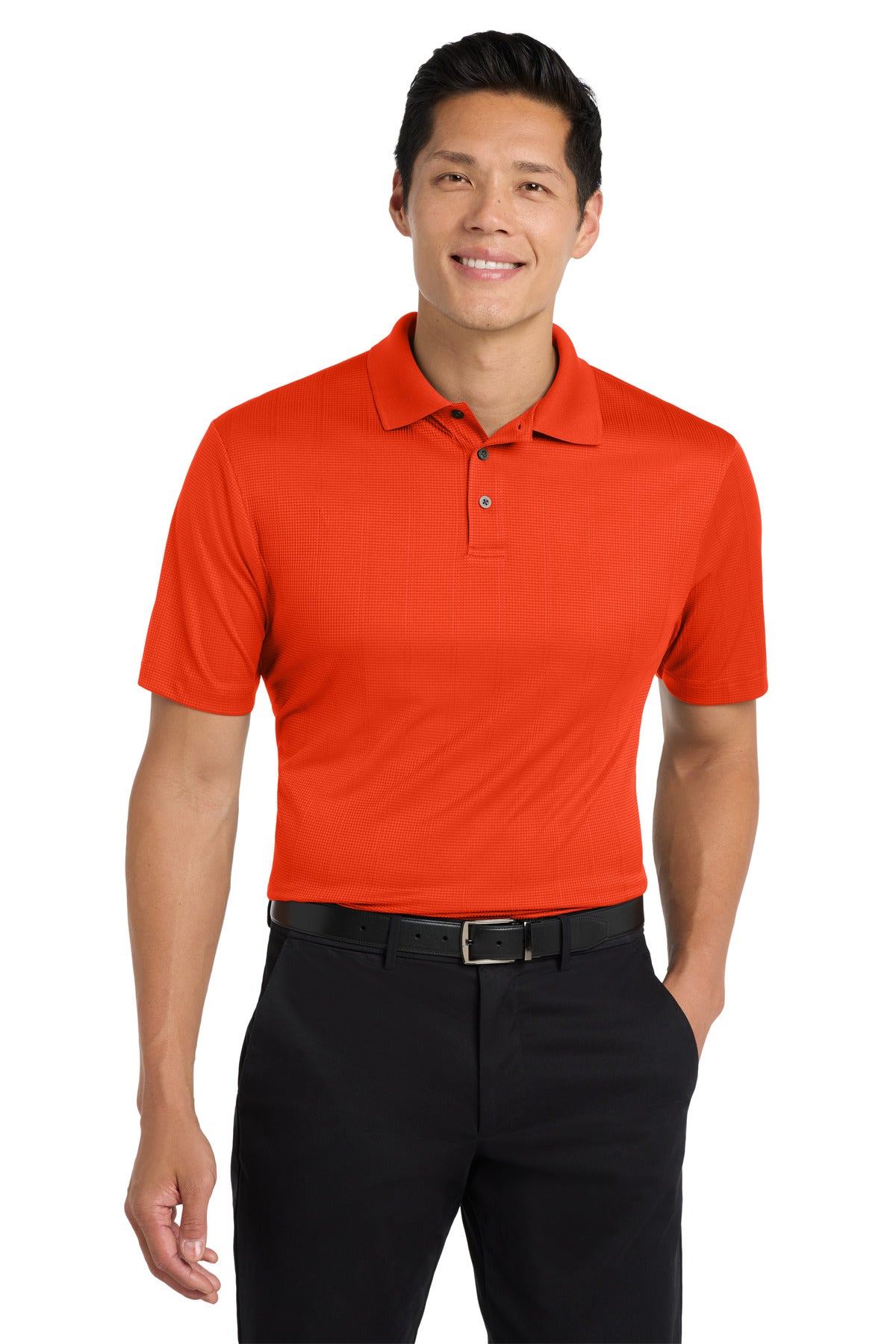 Custom logo Port Authority® Performance Fine Jacquard Polo. K528 in Autumn Orange