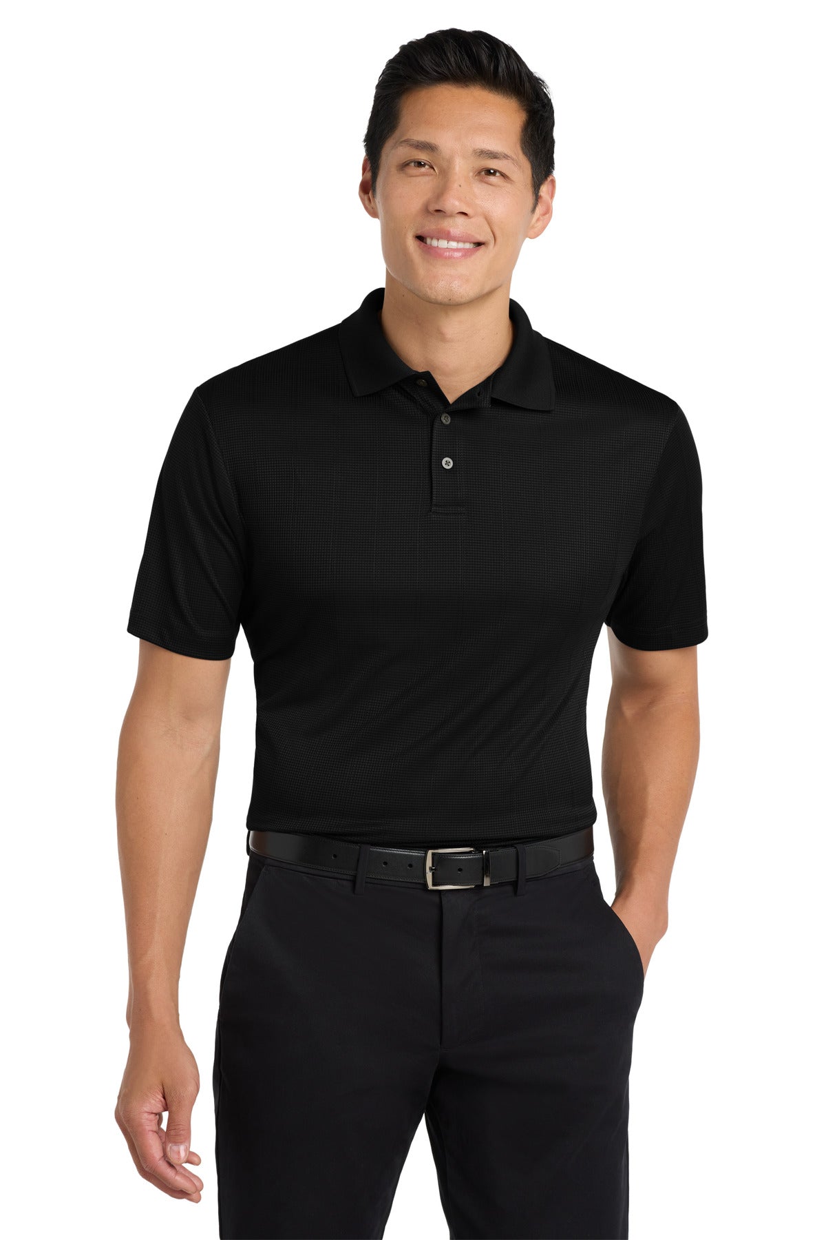 Custom logo Port Authority® Performance Fine Jacquard Polo. K528 in Black