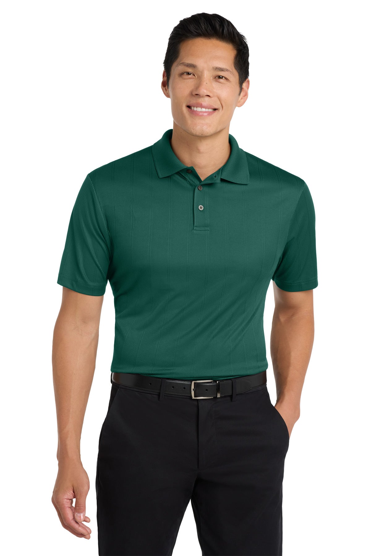 Custom logo Port Authority® Performance Fine Jacquard Polo. K528 in Green Glen