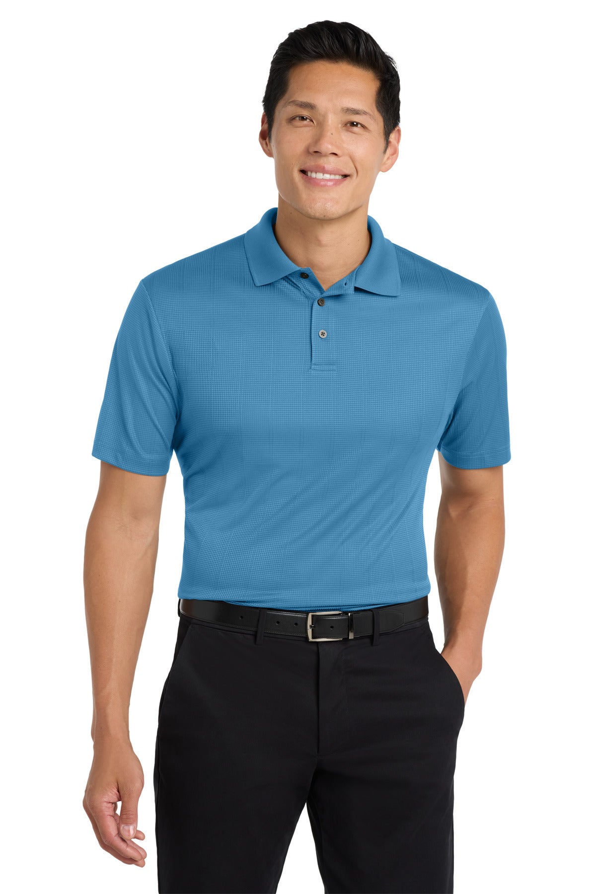 Custom logo Port Authority® Performance Fine Jacquard Polo. K528 in Ocean Blue