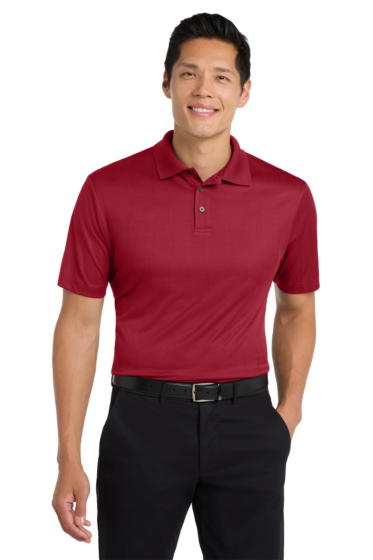 Custom logo Port Authority® Performance Fine Jacquard Polo. K528 in Rich Red