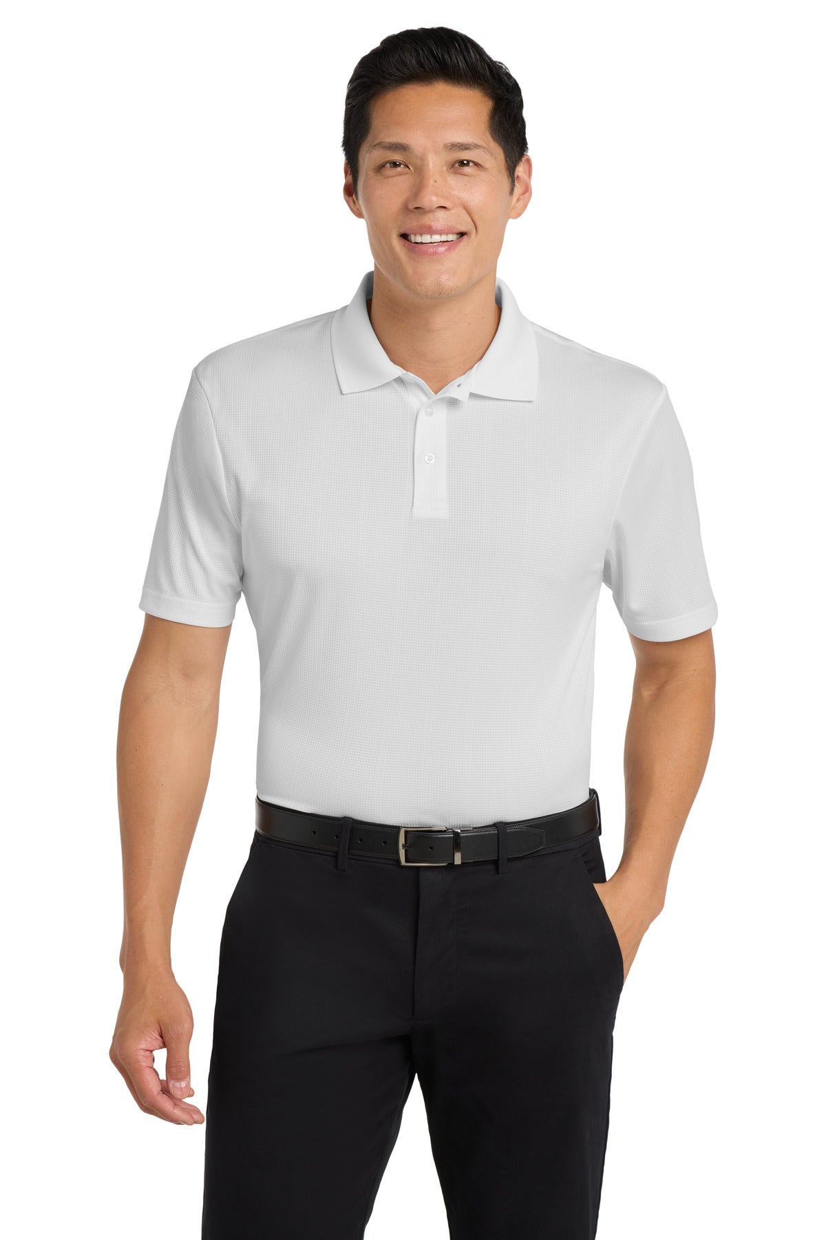 Custom logo Port Authority® Performance Fine Jacquard Polo. K528 in White