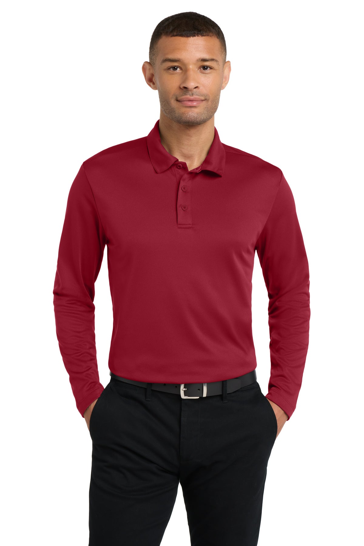 Custom logo Port Authority® Silk Touch™ Performance Long Sleeve Polo. K540LS in Red