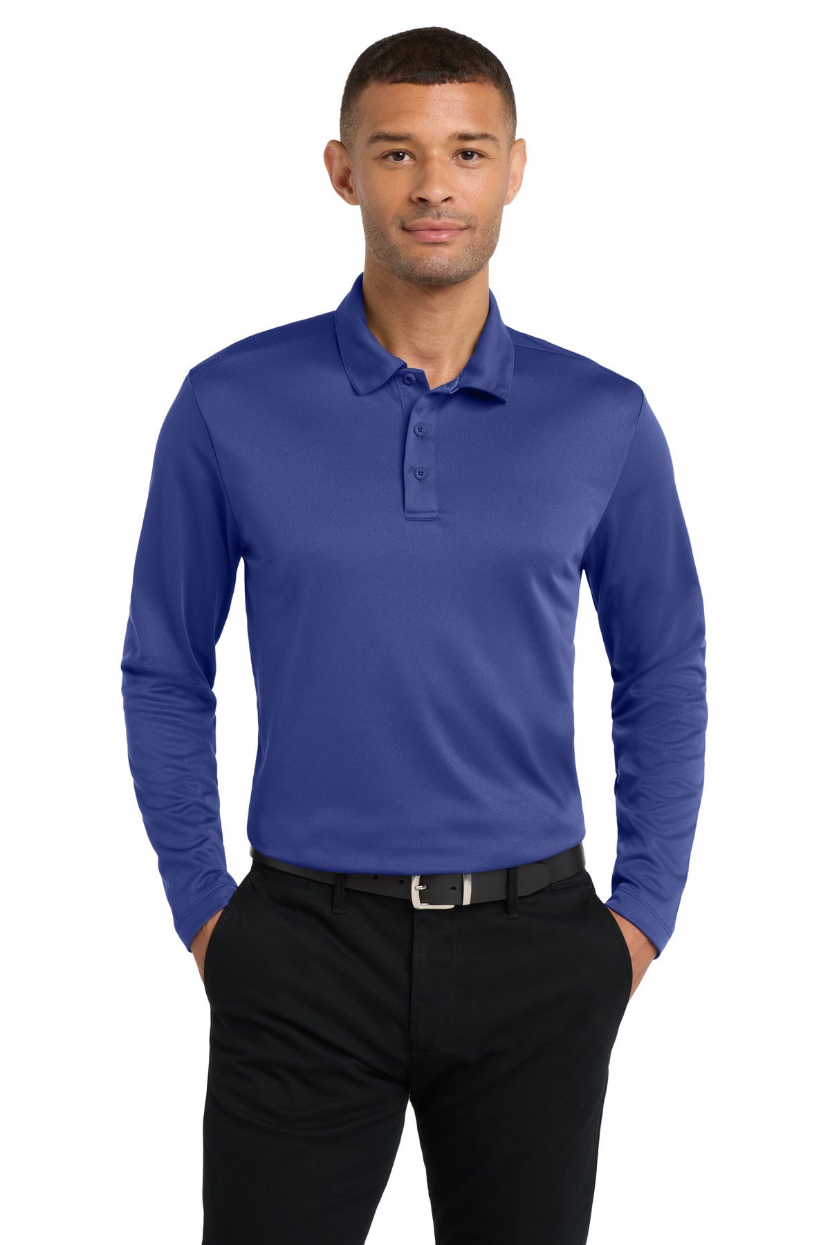 Custom logo Port Authority® Silk Touch™ Performance Long Sleeve Polo. K540LS in Royal