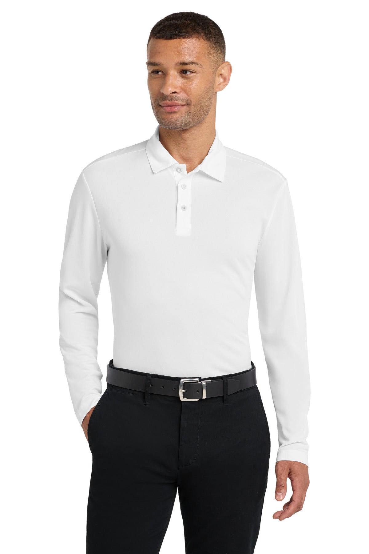 Custom logo Port Authority® Silk Touch™ Performance Long Sleeve Polo. K540LS in White
