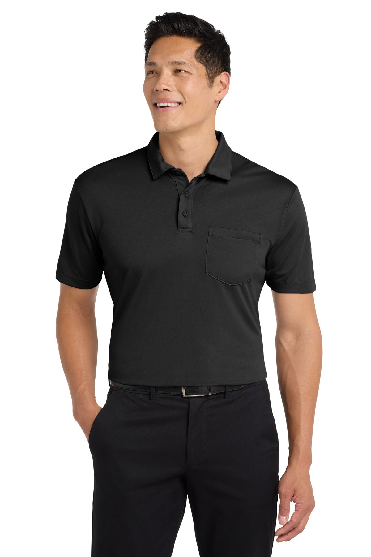 Custom logo Port Authority® Silk Touch™ Performance Pocket Polo. K540P in Black