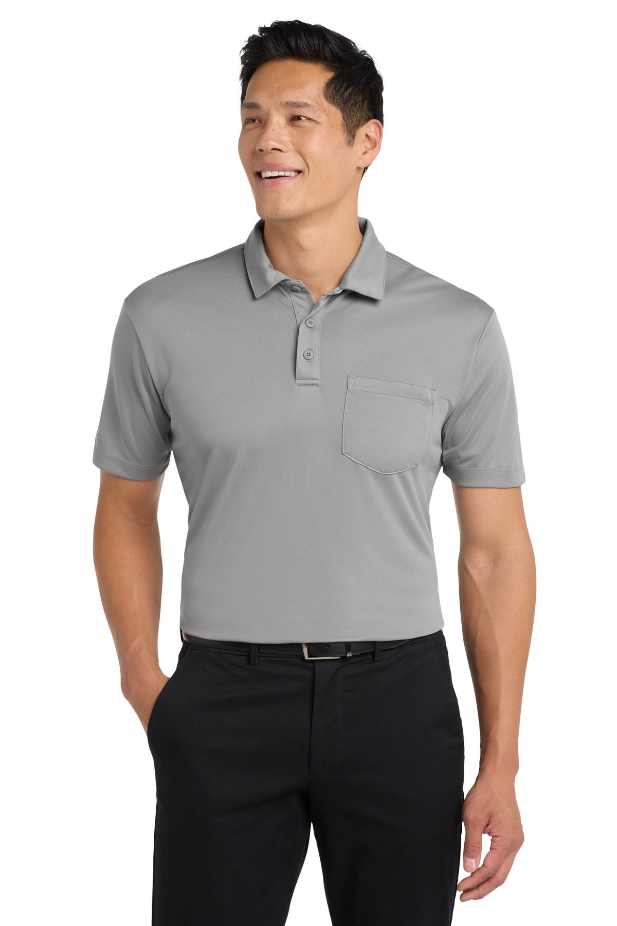 Custom logo Port Authority® Silk Touch™ Performance Pocket Polo. K540P in Gusty Grey