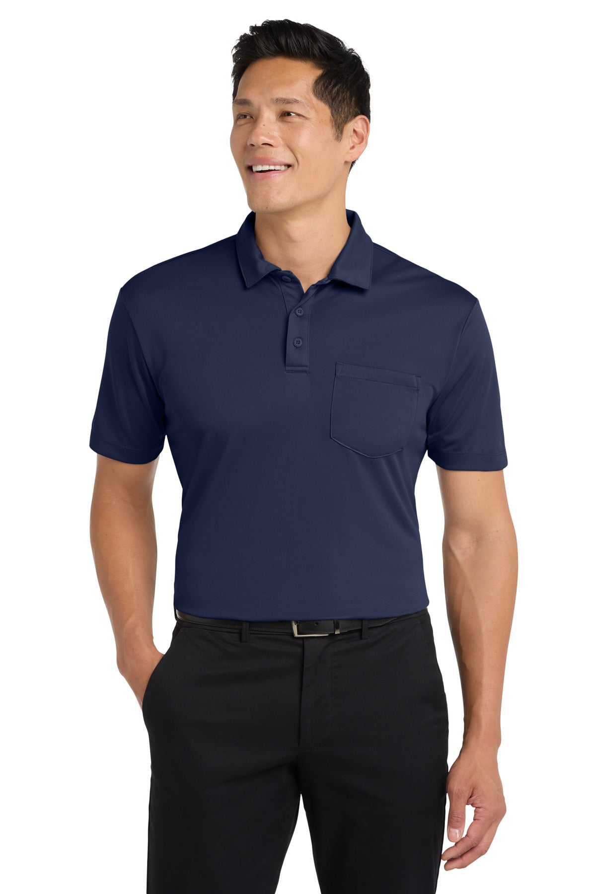 Custom logo Port Authority® Silk Touch™ Performance Pocket Polo. K540P in Navy