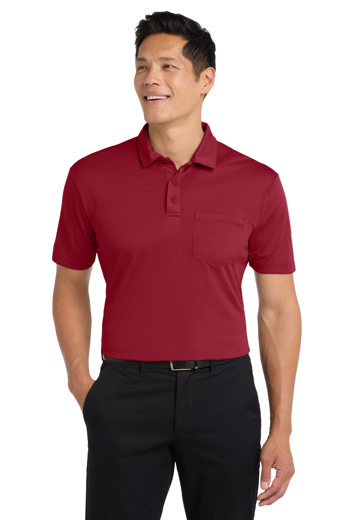 Custom logo Port Authority® Silk Touch™ Performance Pocket Polo. K540P in Red