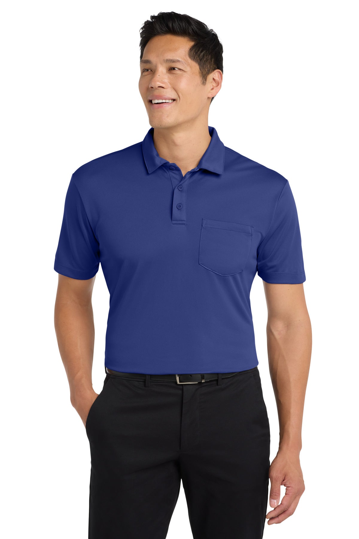 Custom logo Port Authority® Silk Touch™ Performance Pocket Polo. K540P in Royal