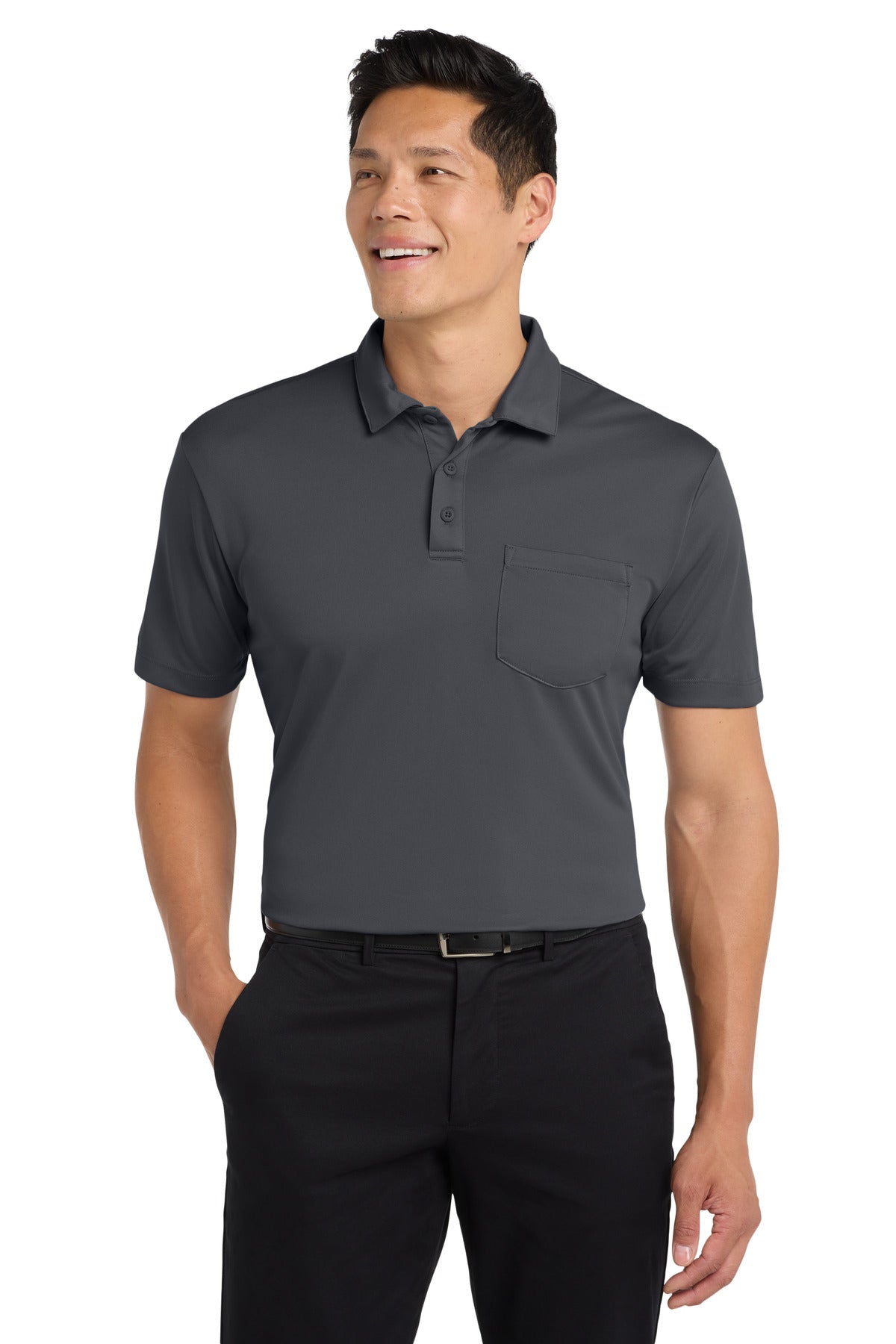 Custom logo Port Authority® Silk Touch™ Performance Pocket Polo. K540P in Steel Grey