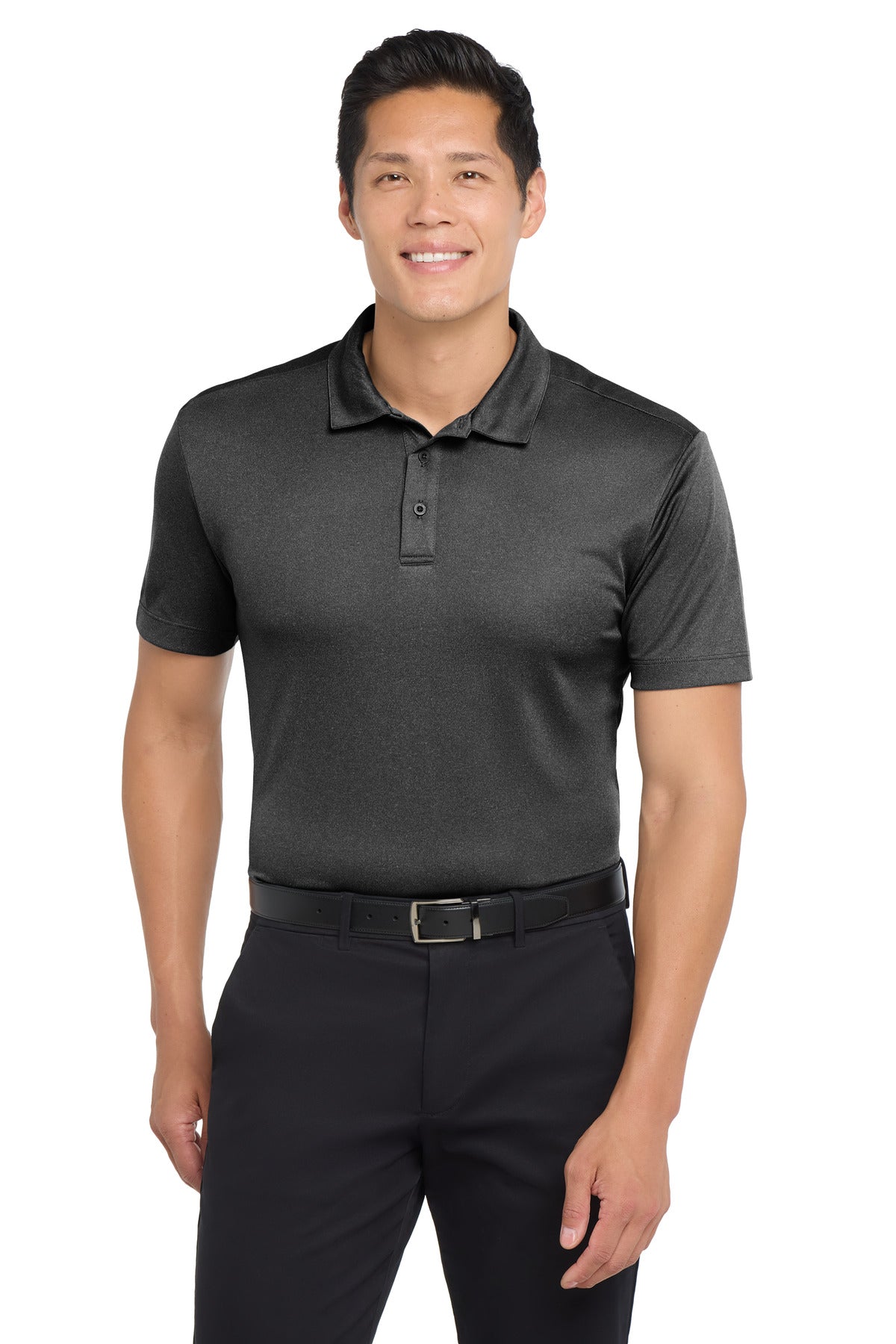 Custom logo Port Authority ® Heathered Silk Touch ™ Performance Polo. K542 in Black Heather