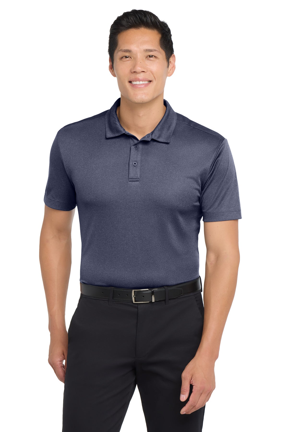 Custom logo Port Authority ® Heathered Silk Touch ™ Performance Polo. K542 in Navy Heather