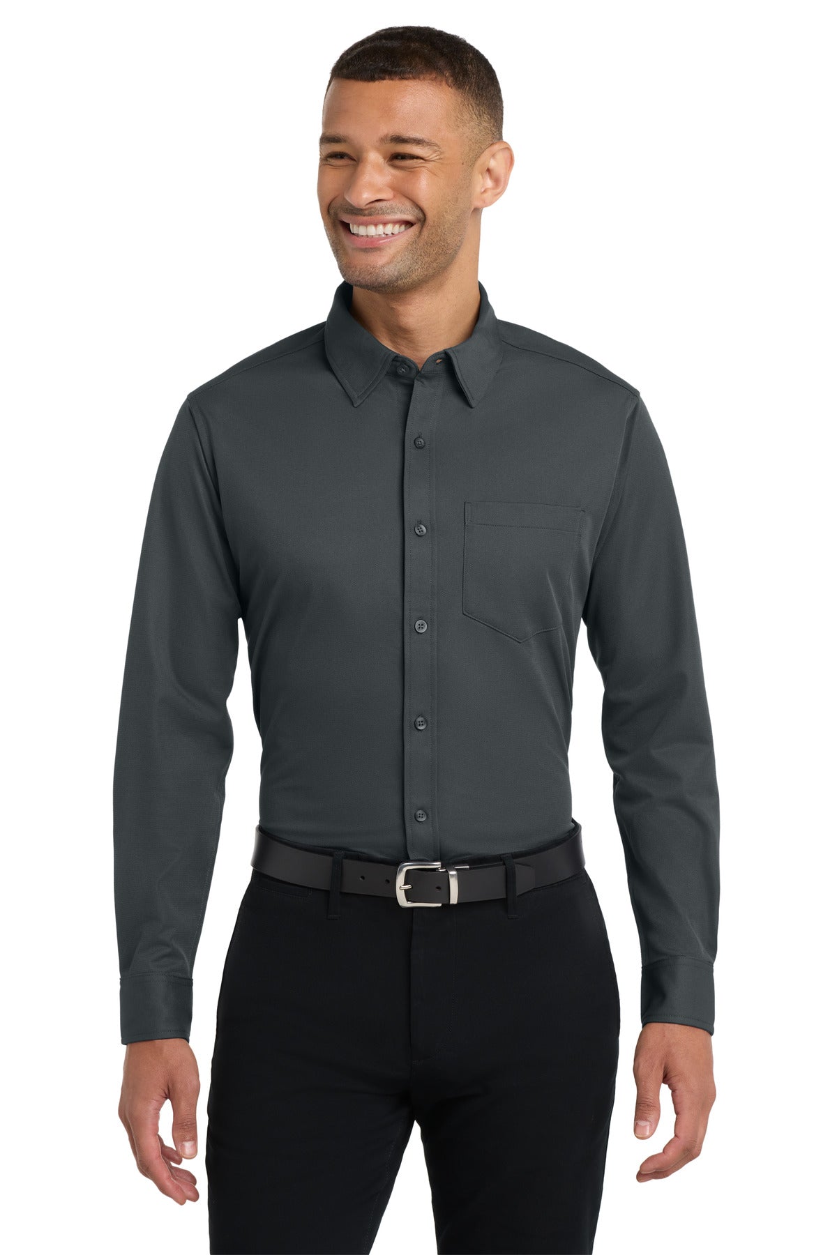 Custom logo Port Authority® Dimension Knit Dress Shirt. K570 in Battleship Grey