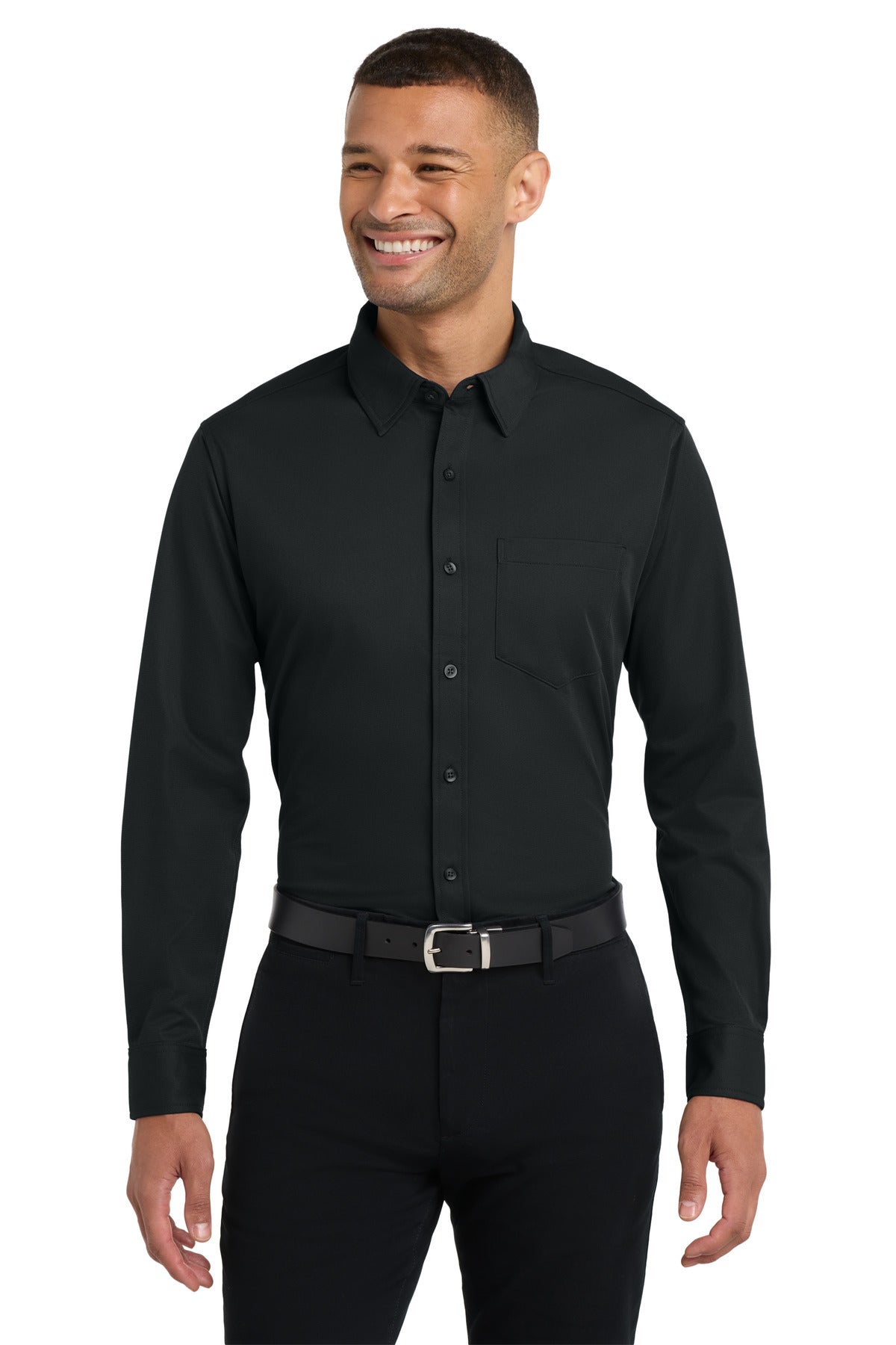 Custom logo Port Authority® Dimension Knit Dress Shirt. K570 in Black