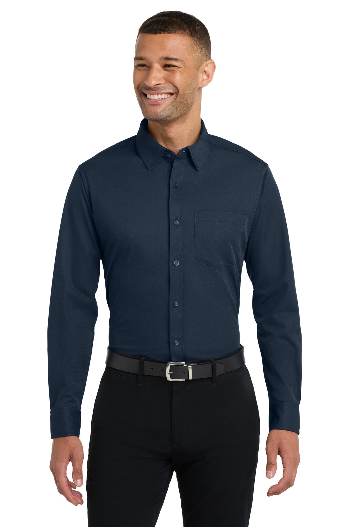 Custom logo Port Authority® Dimension Knit Dress Shirt. K570 in Dark Navy
