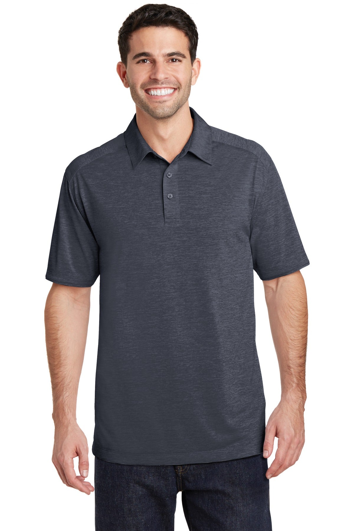 Custom logo Port Authority® Digi Heather Performance Polo. K574 in Dark Grey