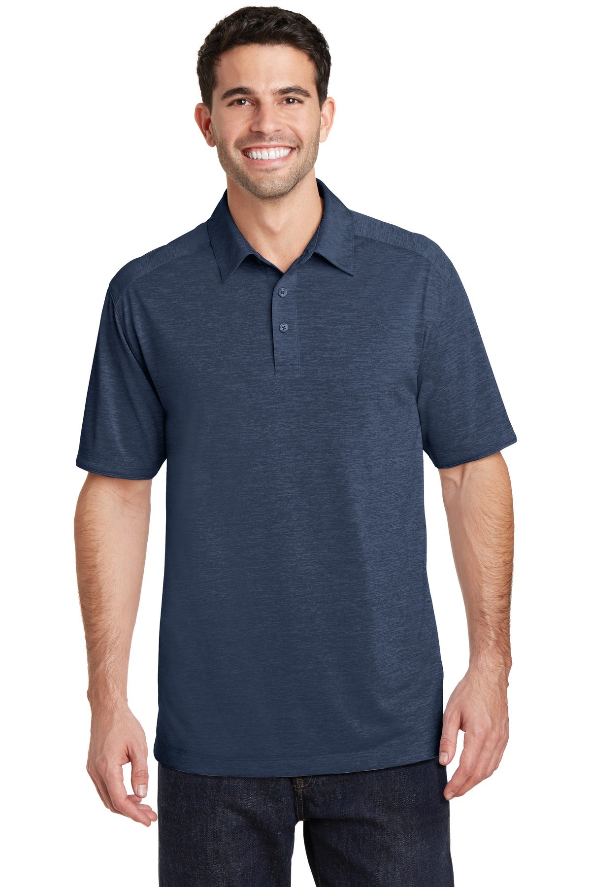 Custom logo Port Authority® Digi Heather Performance Polo. K574 in Dress Blue Navy