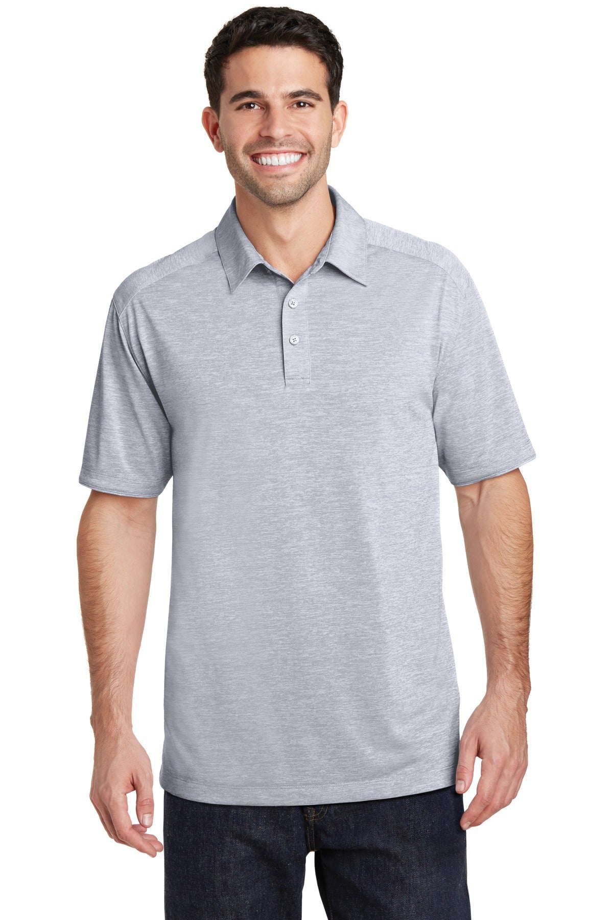 Custom logo Port Authority® Digi Heather Performance Polo. K574 in Light Grey
