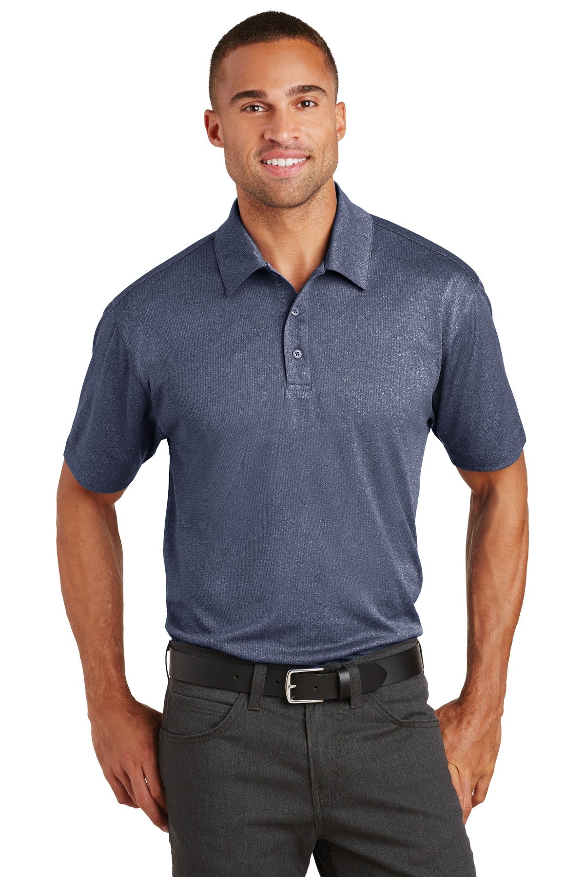 Custom logo Port Authority® Trace Heather Polo. K576 in True Navy Heather